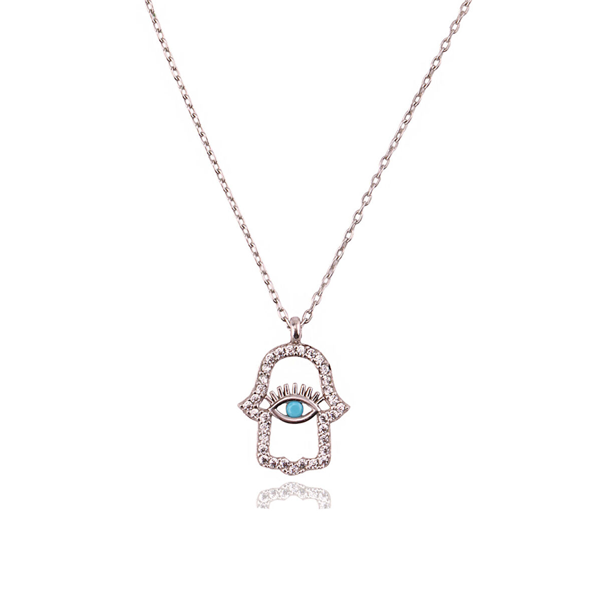 Masaliko Fatma Ana  Eli Göz Gümüş Kolye Ms3336, 925 Ayar Kadın Gümüş Kolye, Rodyum Kaplama