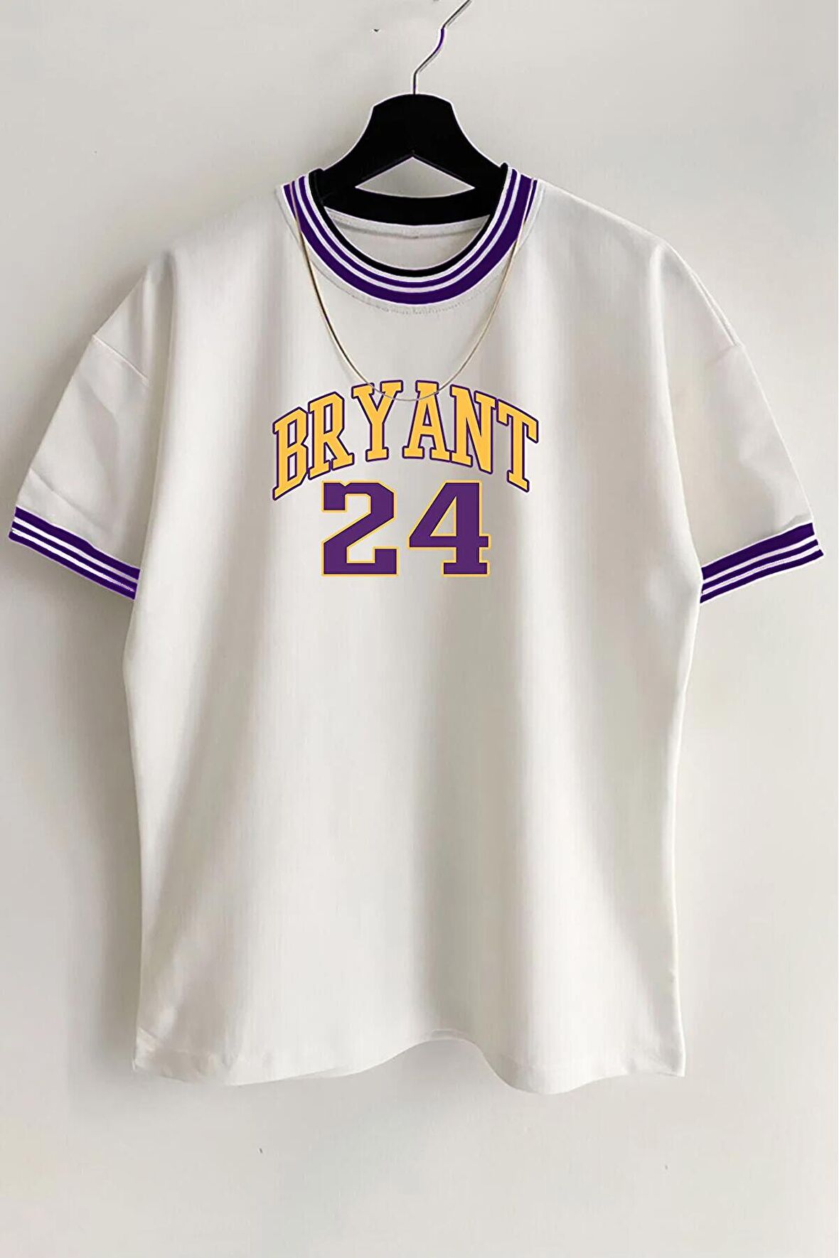 Unisex Beyaz Yeni Sezon Oversize Bryant 24 Baskılı Yazlık T-shirt