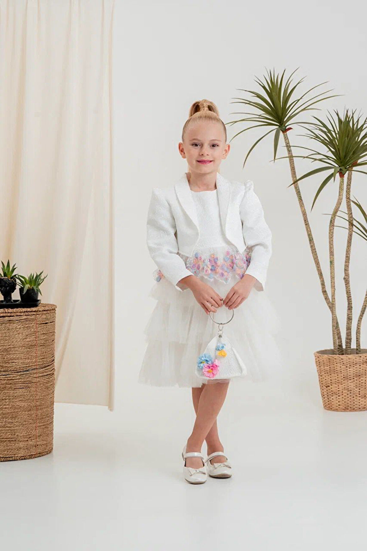 Kız Çocuk Elbise Ceketli Tüllü Çantalı