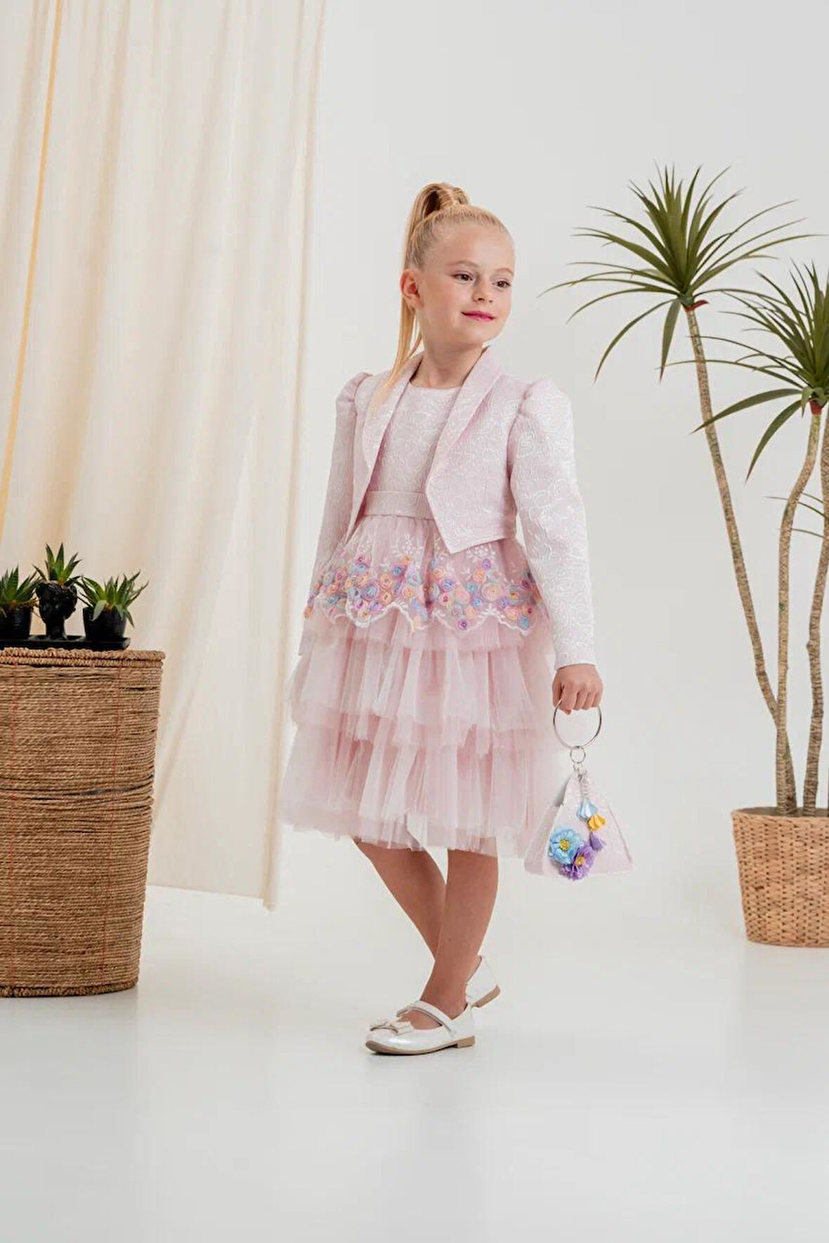 Kız Çocuk Elbise Ceketli Tüllü Çantalı