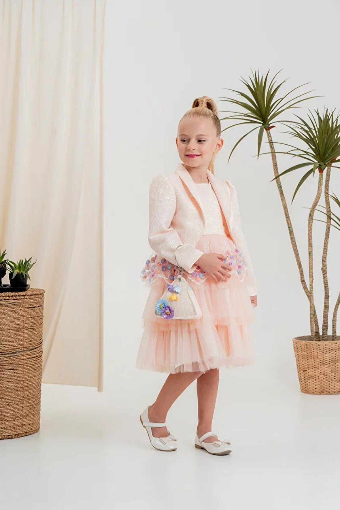 Kız Çocuk Elbise Ceketli Tüllü Çantalı