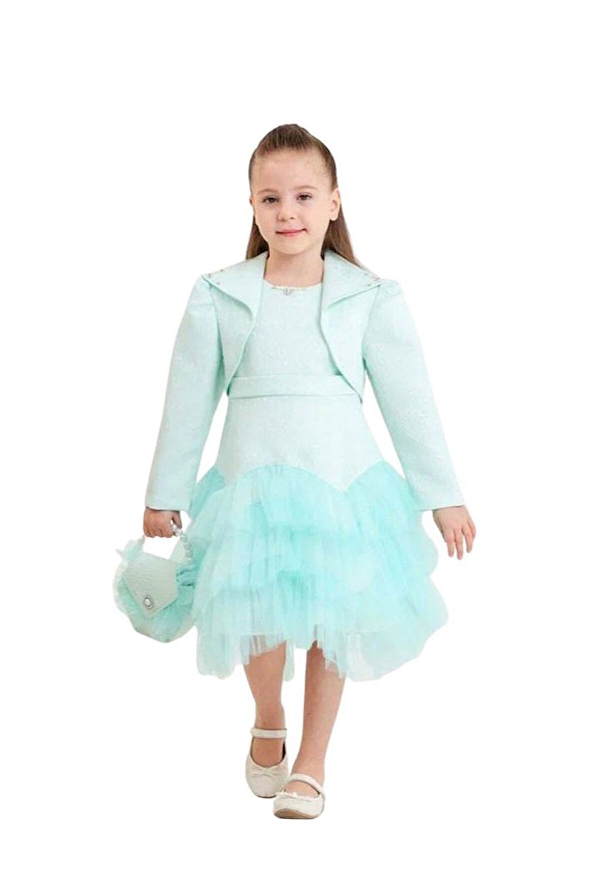 Kız Çocuk Elbise Ceketli Tüllü Çantalı