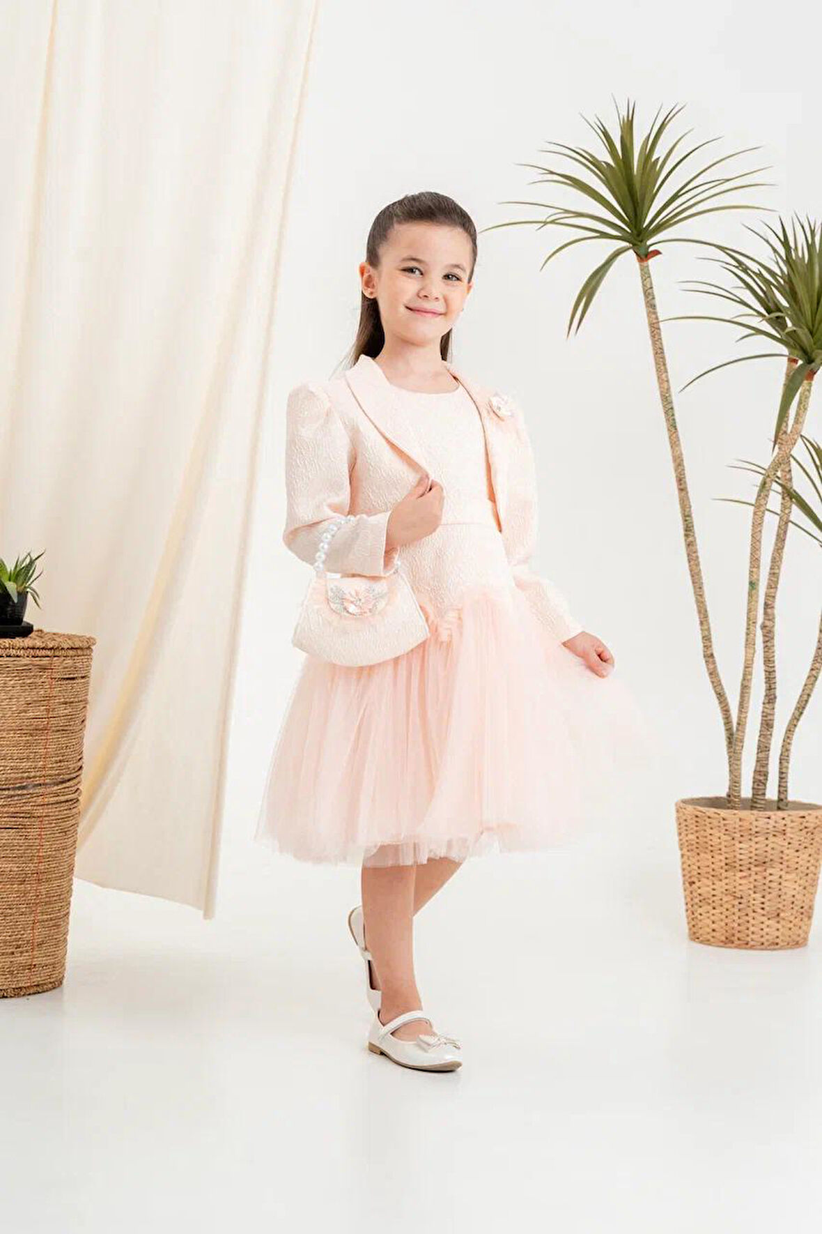 Kız Çocuk Elbise Ceketli Tüllü Çantalı