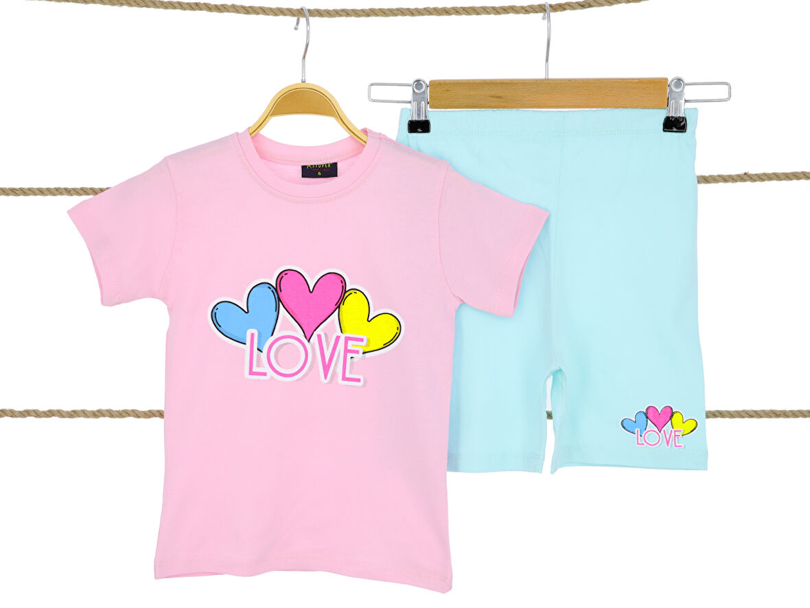 Kız Çocuk İkili  Takım Kalp Love Baskılı
