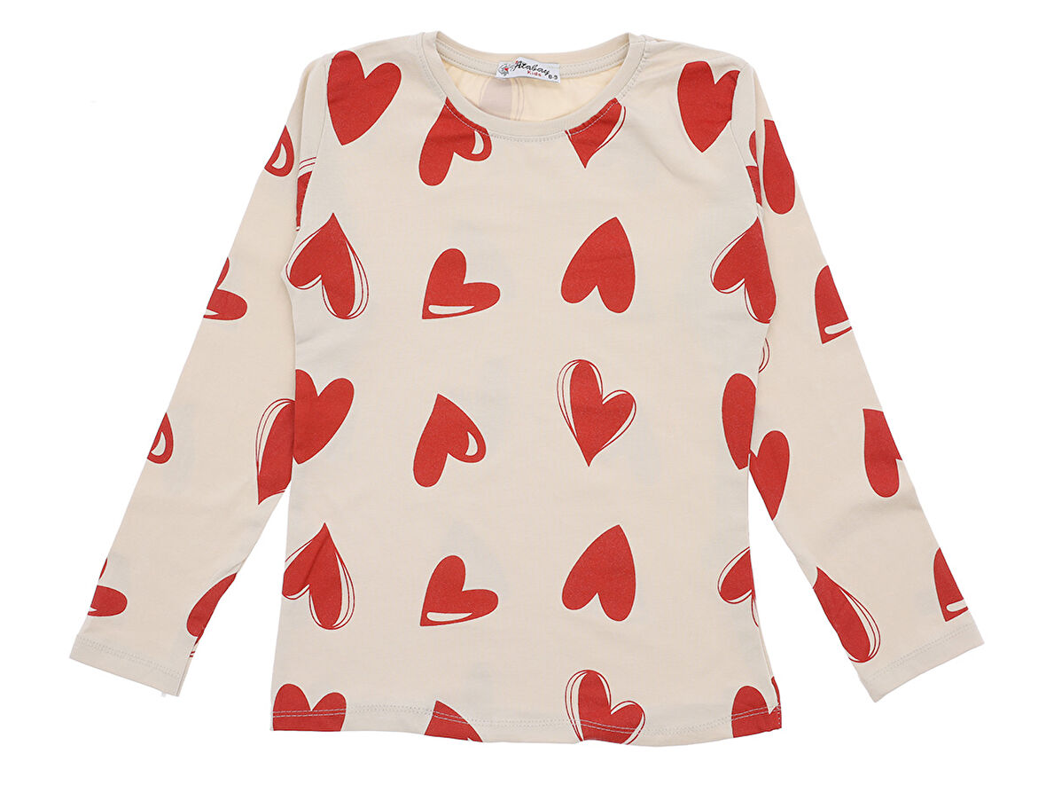 Kız Çocuk Bluz Kalp Baskılı