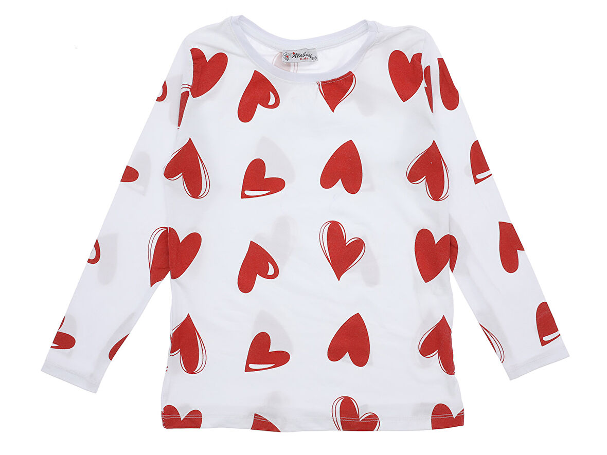 Kız Çocuk Bluz Kalp Baskılı