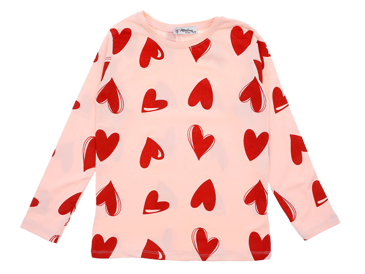 Kız Çocuk Bluz Kalp Baskılı