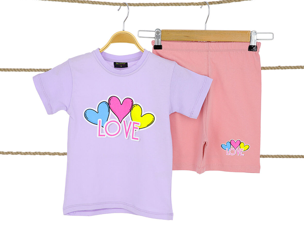 Kız Çocuk İkili  Takım Kalp Love Baskılı