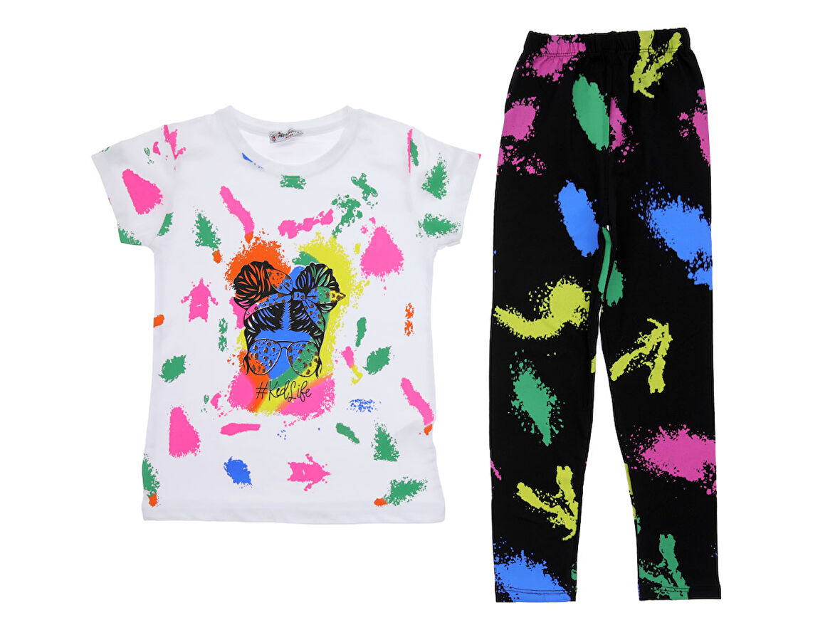 Kız Çocuk Takım Taytlı Renkli Kız Baskılı