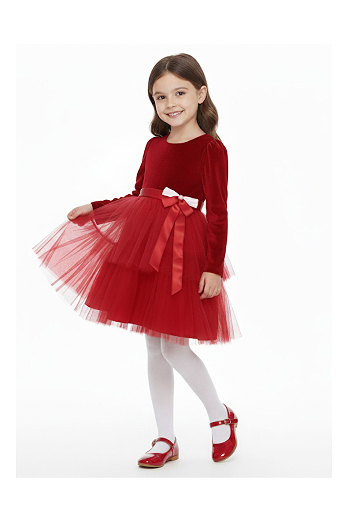 Kız Çocuk Elbise  Kadife Kumaş , Noellik Elbise