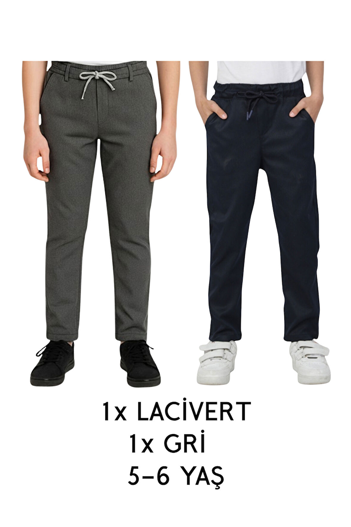 Erkek Çocuk Okulluk Pantolon Gri ve Lacivert Renk 2'Li