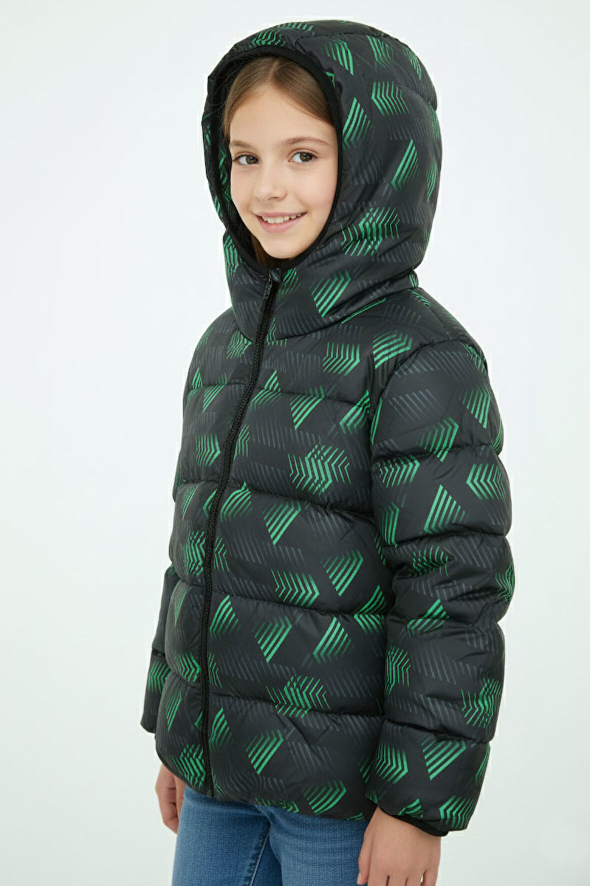 Erkek/Kız Çocuk Çıkabilir Kapüşonlu Su ve Rüzgar Geçirmez Cepli Kışlık Şişme Mont