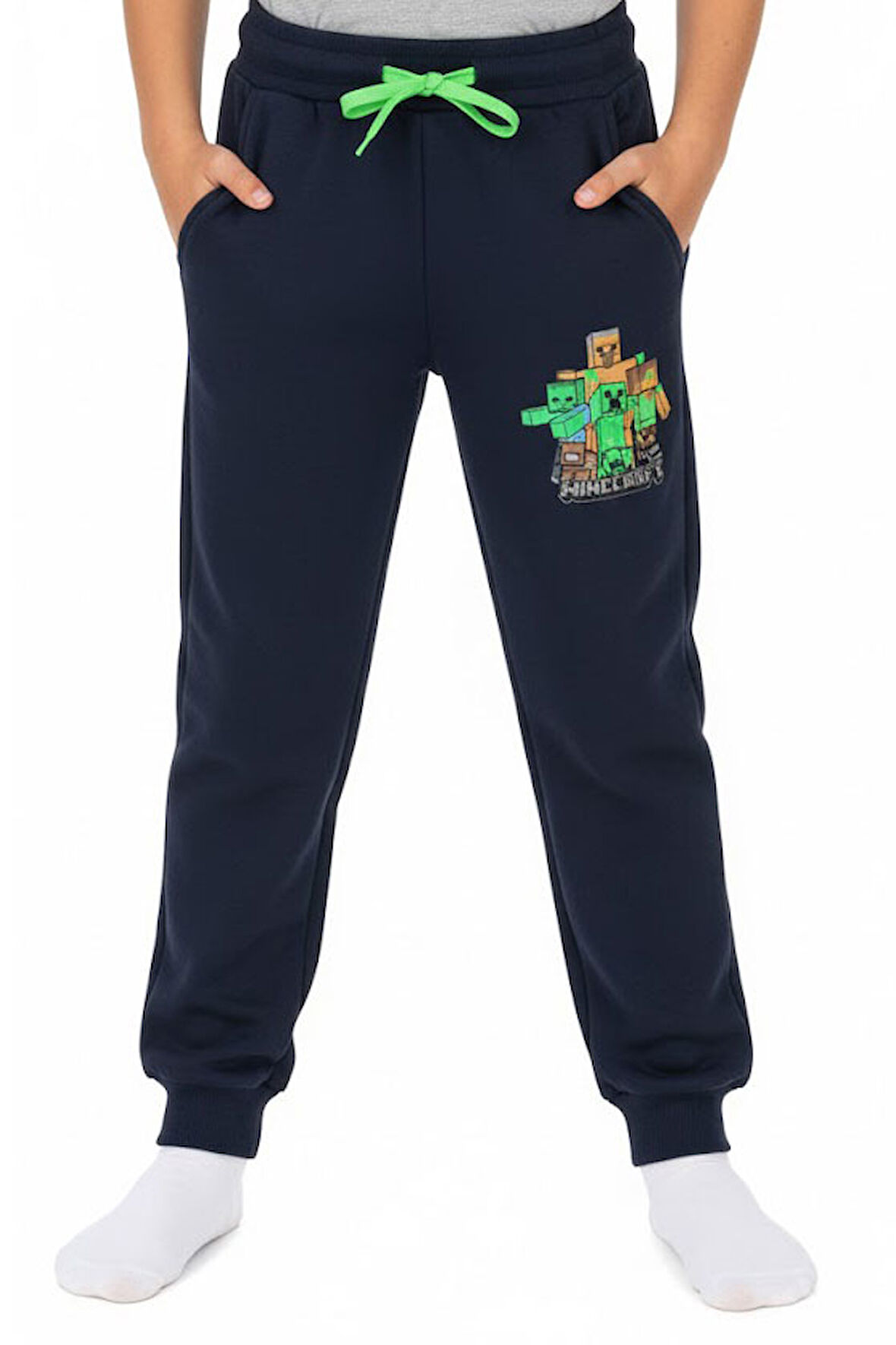 Erkek çocuk eşofman altı 2 iplik şardonlu minecreft baskılı