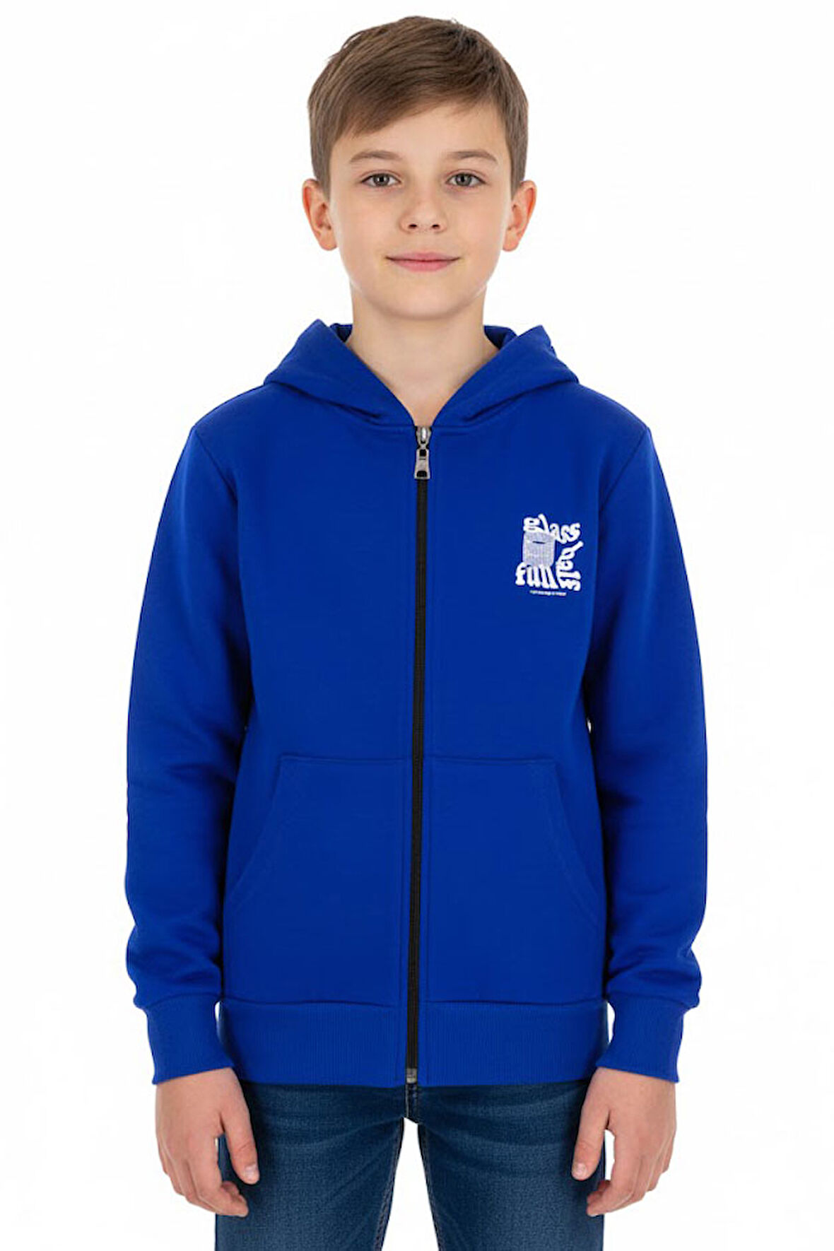 Erkek çocuk hırka 2 iplik şordonlu baskılı kapüşonlu