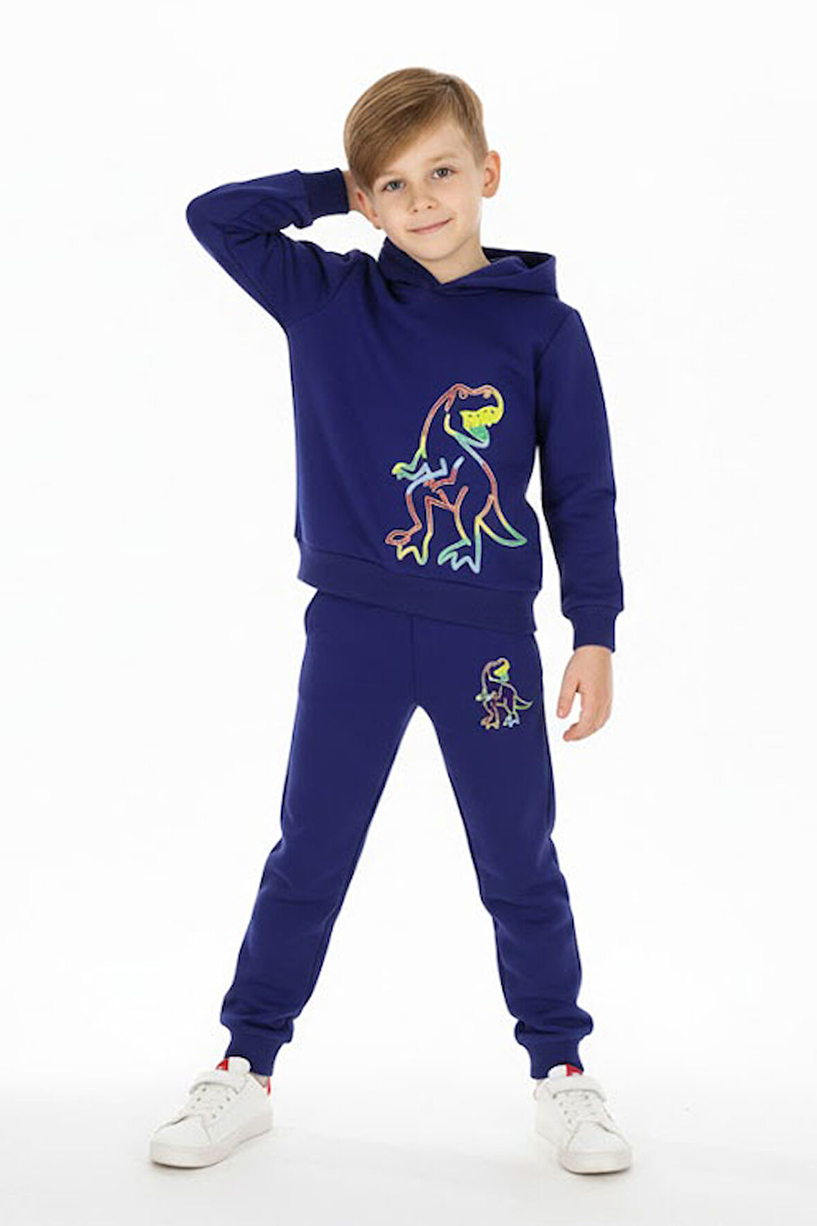 Erkek Çocuk Eşofman Takım Dinozor Baskılı Şardonlu Kışlık