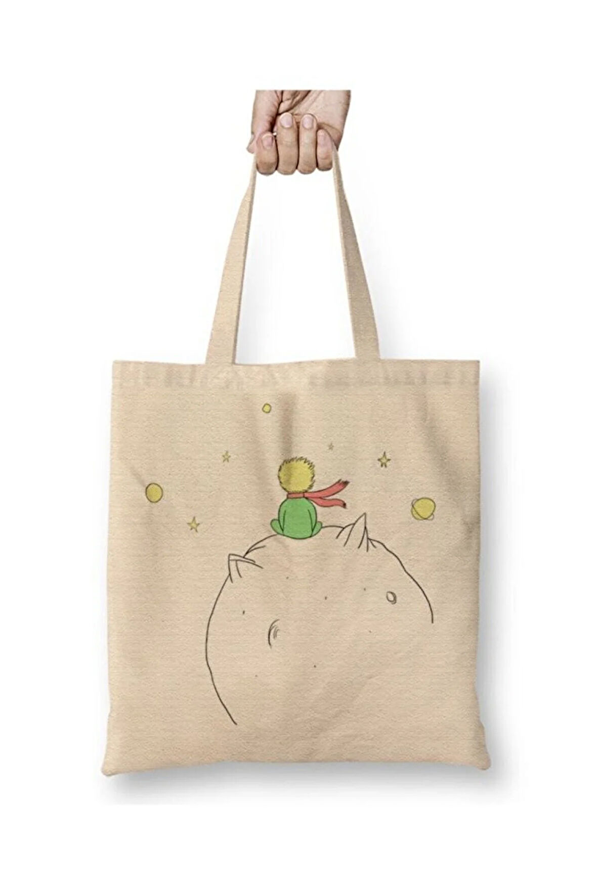 Küçük Prens Le Petit Prince Beyaz Bez Çanta Uzun Saplı Alışveriş Çantası Plaj Çantası