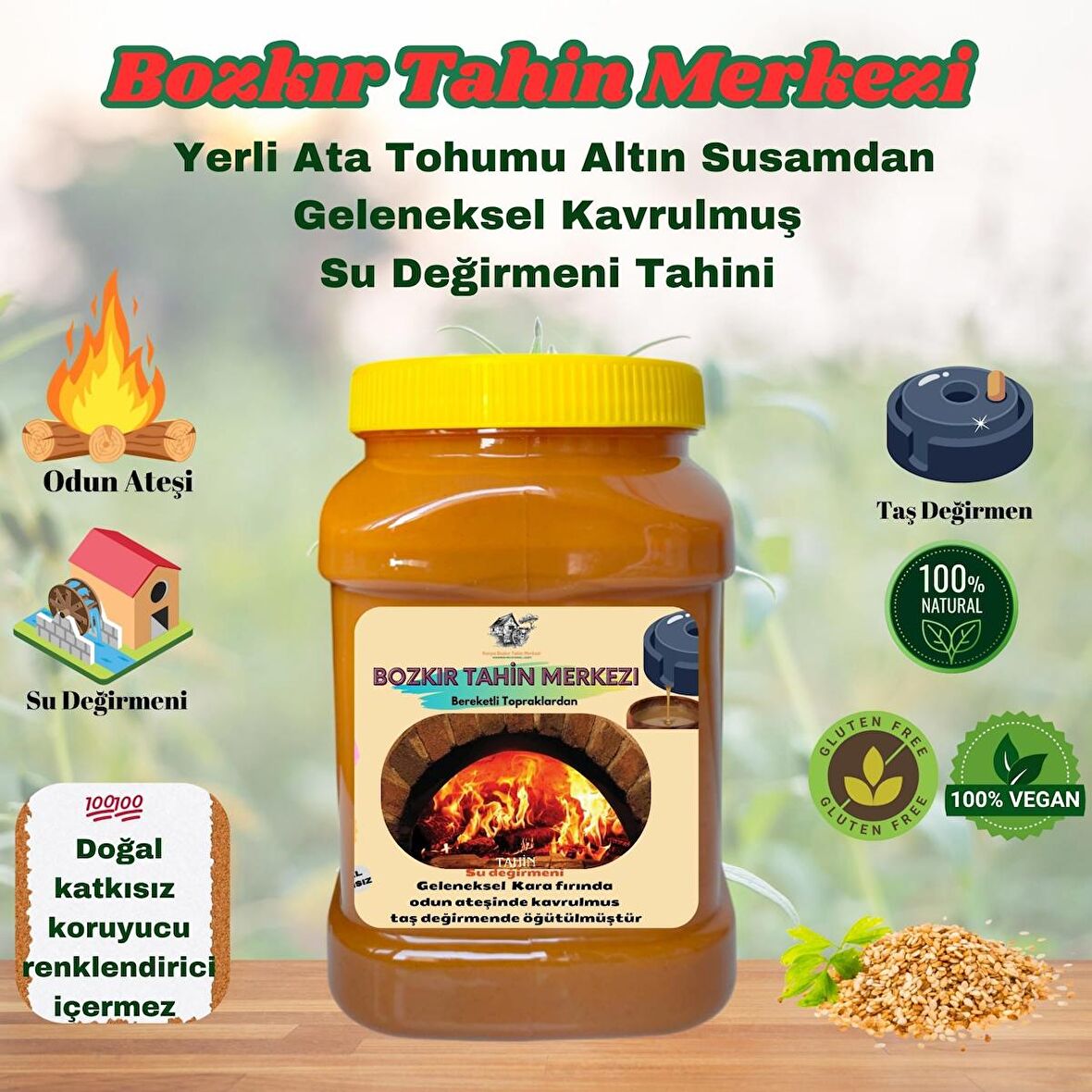 Bozkır Tahin Merkezi Yerli Ata Tohumu Altın Susam Tahini (Kavrulmuş) 930 gr ( su değirmeni)