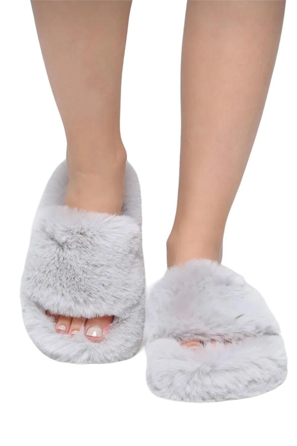 Ekstra Yumuşak Tüylü Kadın Terlik GRİ