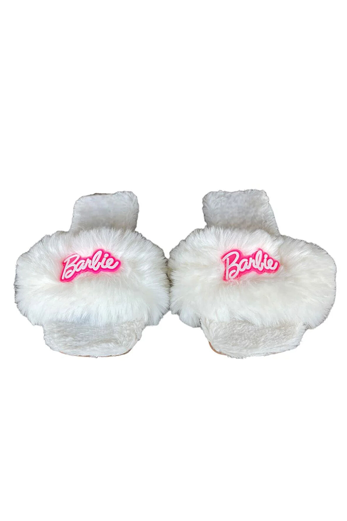 Tüy Detaylı Peluş Kadın Terlik BEYAZ