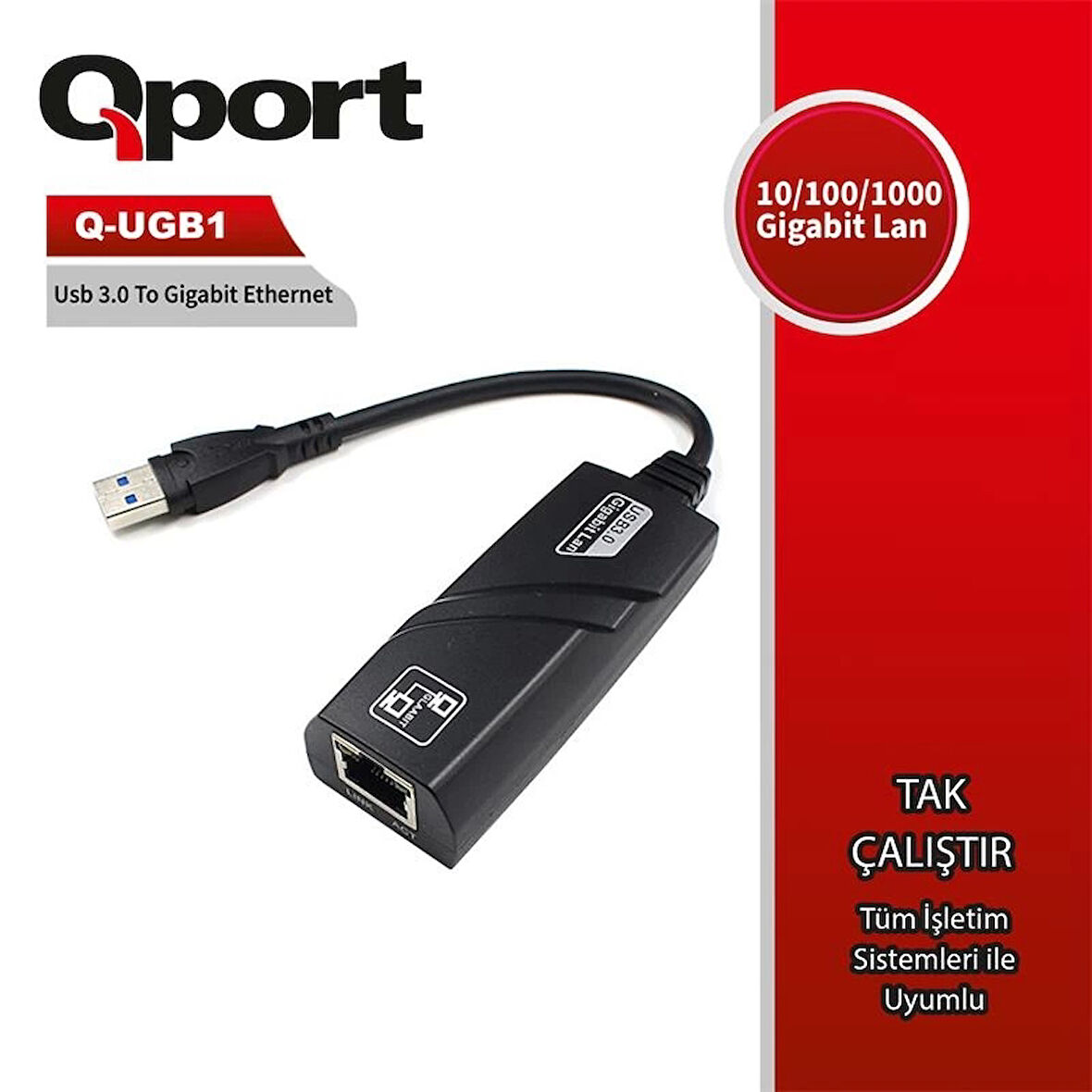 ONTECH - Qport Q-ugb1 Usb 3.0 To Gıgabıt Ethernet 10/100/1000 Dönüştürücü