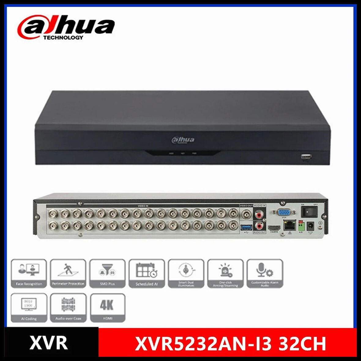 Dahua Xvr5232an-ı3, 32kanal, 5mpix, H265+, 2 Hdd Desteği, 5in1 Dvr Cihazı