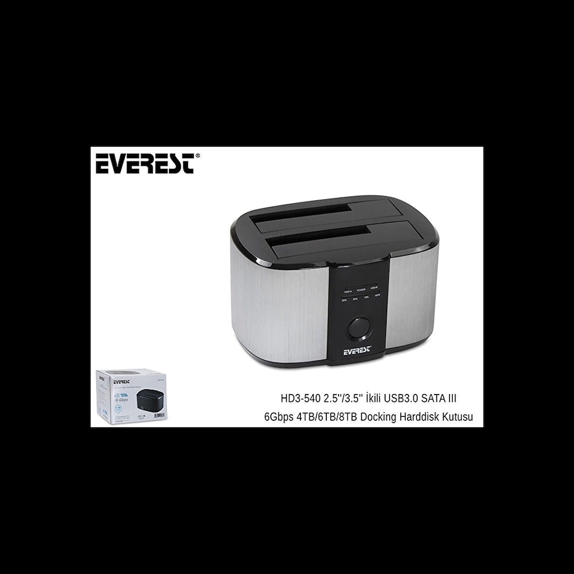 EVEREST HD3-540, 2.5 " ve 3.5 " Disk Uyumlu, USB 3.0, İki Disk Yuvalı, Dock Station