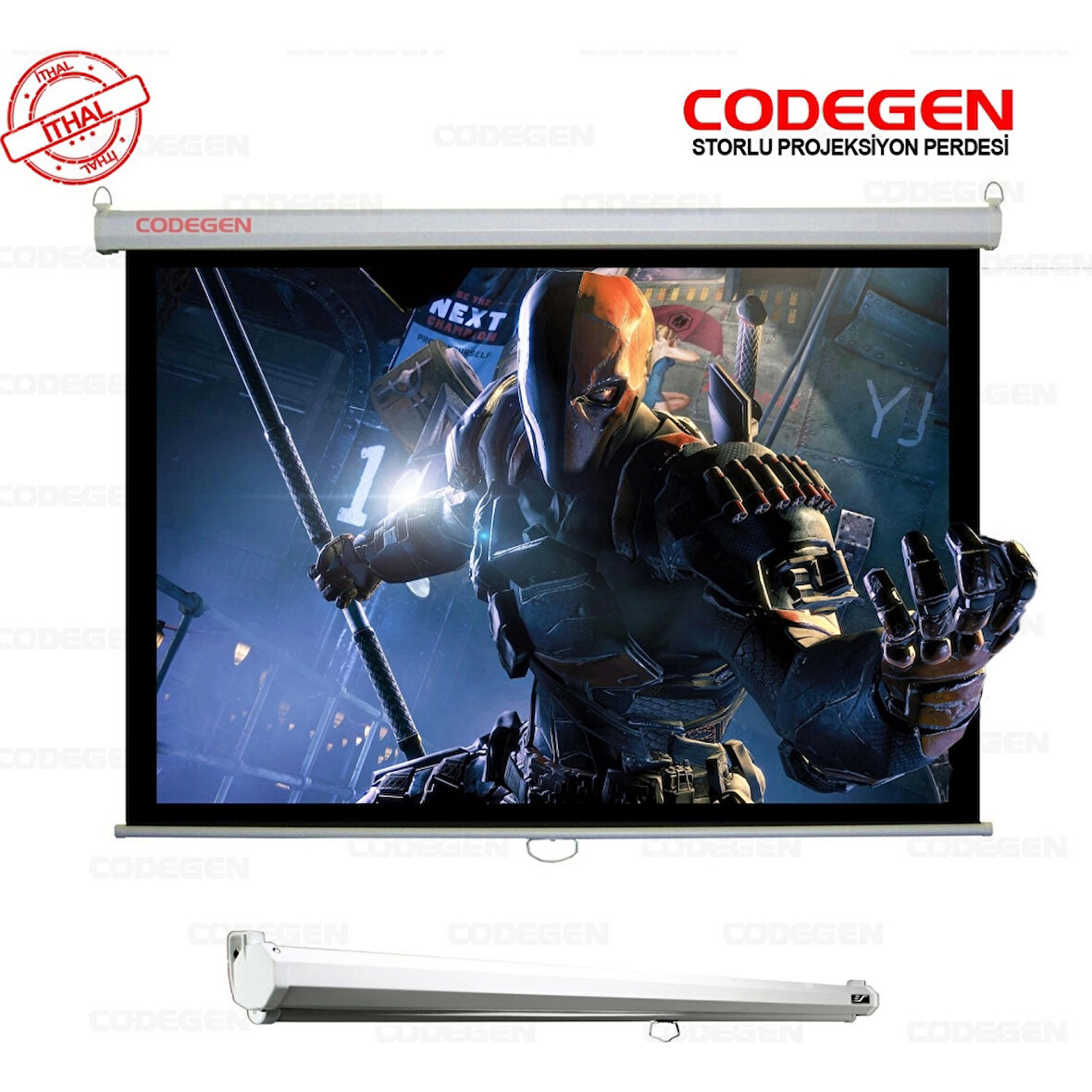 Codegen Ax-24 Storlu Projeksiyon Perdesi 240x200 (arkası Siyah Fonlu - Duvar/tavan Asılabilir)