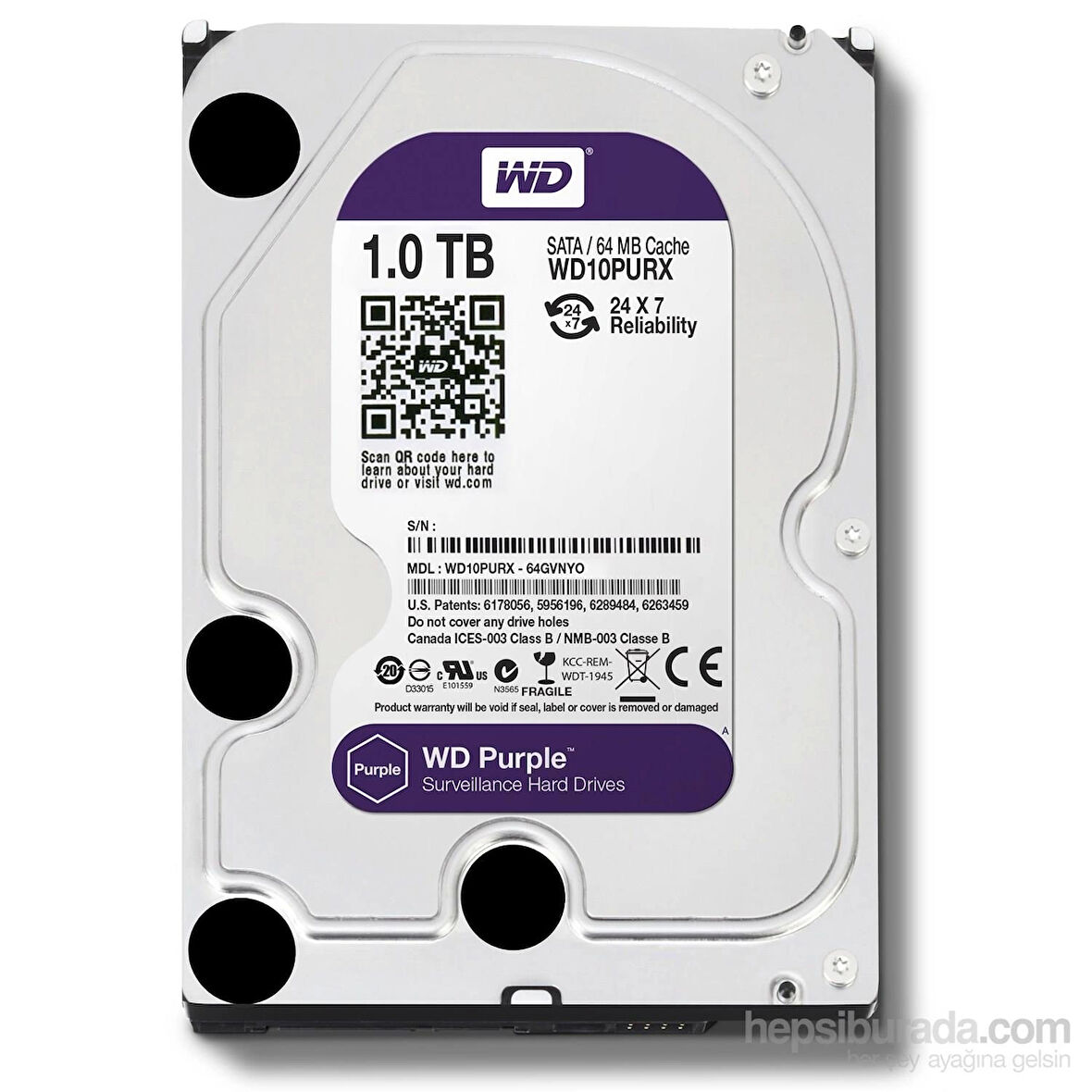 ONTECH - 1 Tb Wd 3.5 Purple Sata3 5400rpm 64mb 7/24 Guvenlık Wd10purz (3 Yıl Resmı Dıst Garantılı)