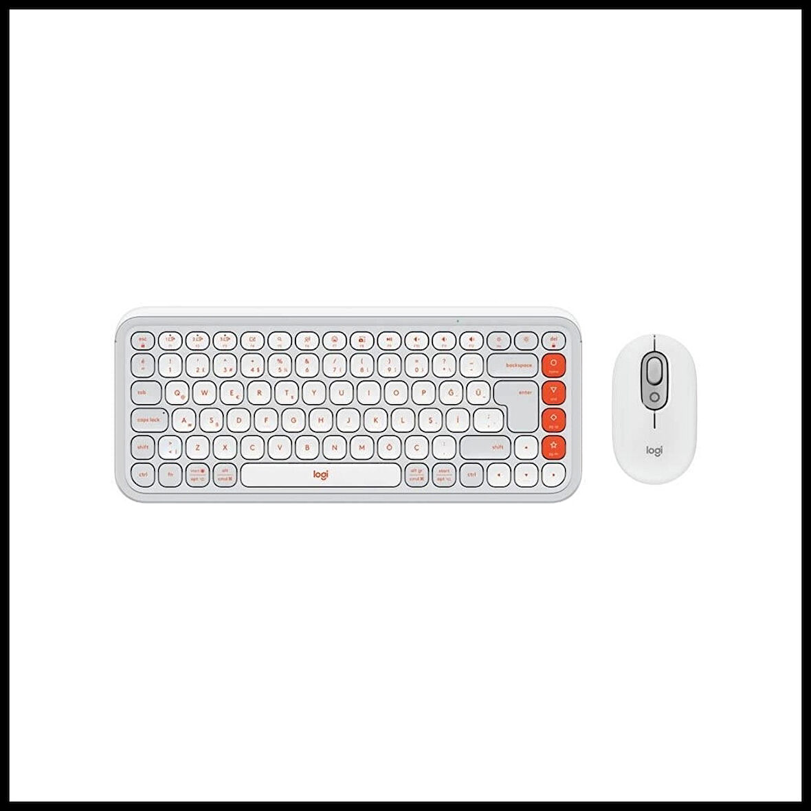 Logıtech Pop Icon Combo, Beyaz-turuncu, 920-013076, Kablosuz, Türkçe Q, Klavye Mouse Set