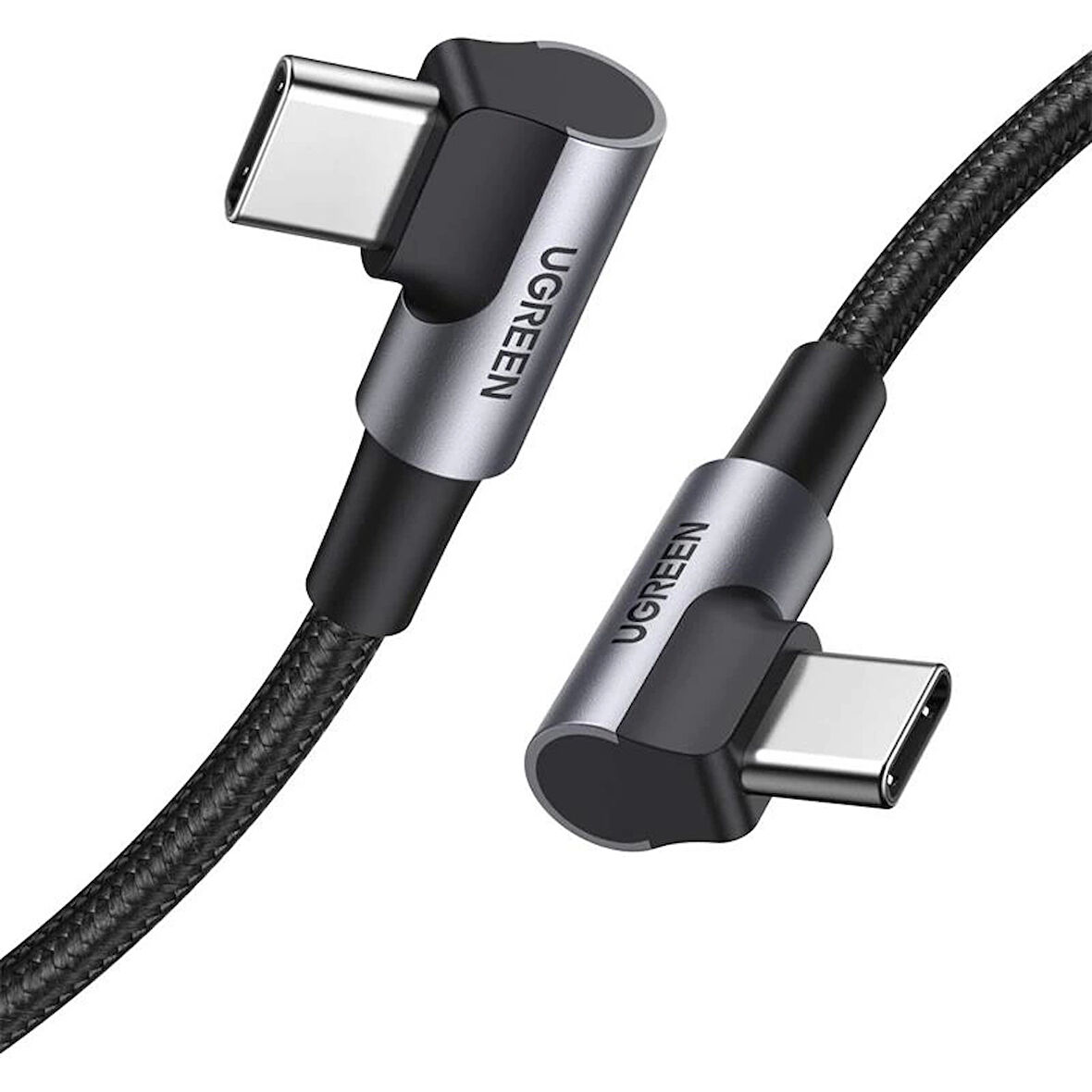 ONTECH - Ugreen Usb-c 60w 3a Qc Pd Çift Tarafı 90 Derece Örgülü Hızlı Şarj Kalosu 2 Mt Siyah 70531
