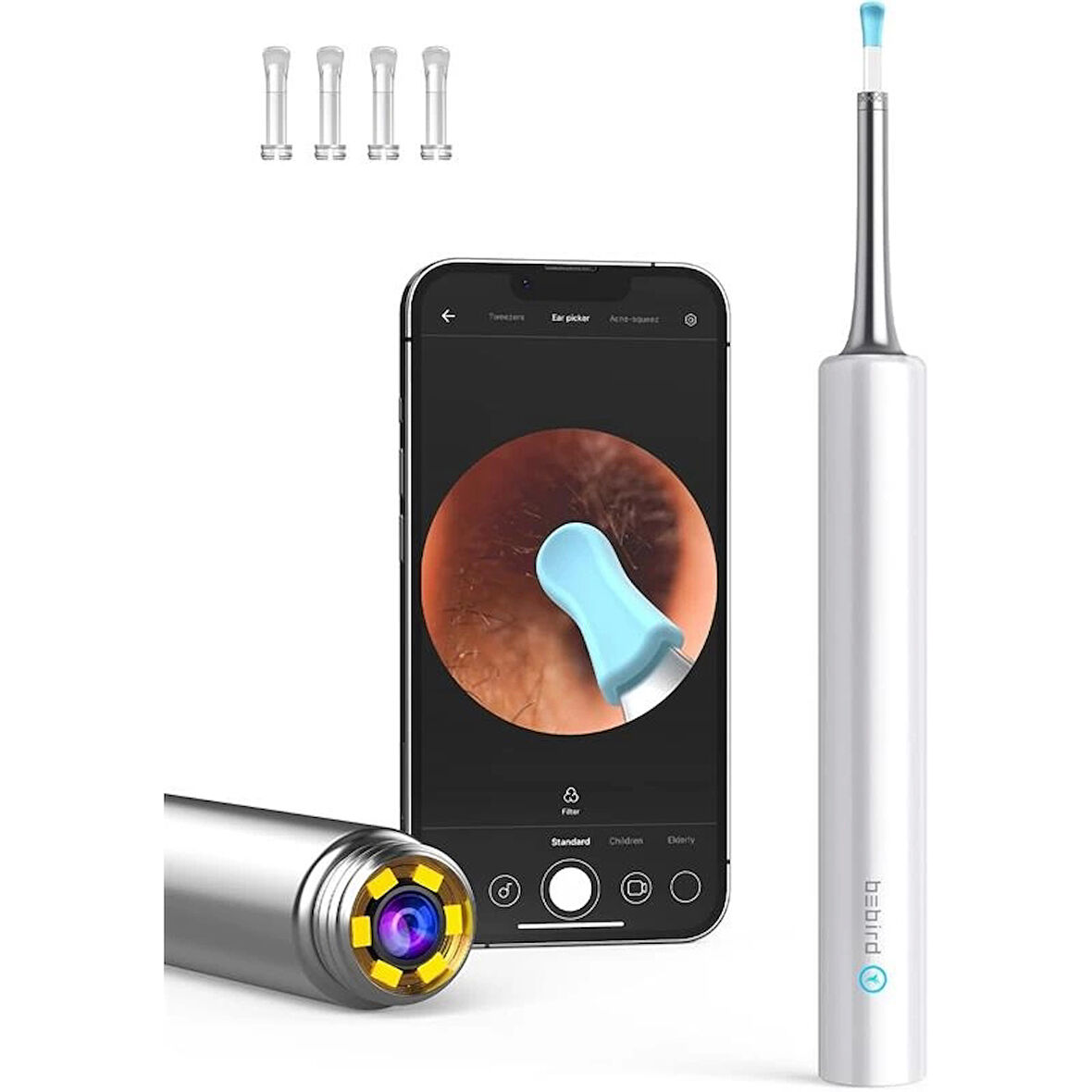ONTECH - Bebırd T5 3mp Kamera 3.5mm Lens Şarjlı Wıfı Görüntülü Kulak Temizleyici Beyaz Renk