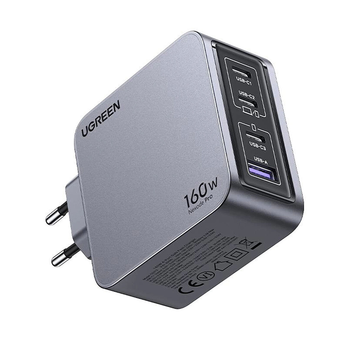 ONTECH - Ugreen Nexode Pro 160w Gan Hızlı Şarj Cihazı 100w Kablolu Type-c Qc Pd 3xusb-c 1xusb-a Gri 25877