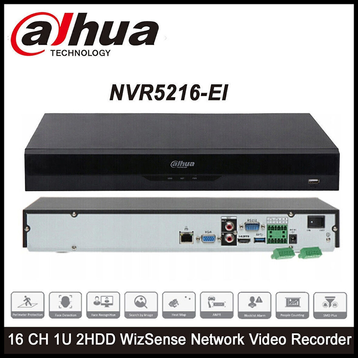 Dahua  Nvr5216-eı, 16kanal, 12mpix, H265+, 2 Hdd Desteği, 1080p Kayıt, 320mbps Bant Genişliği, Nvr