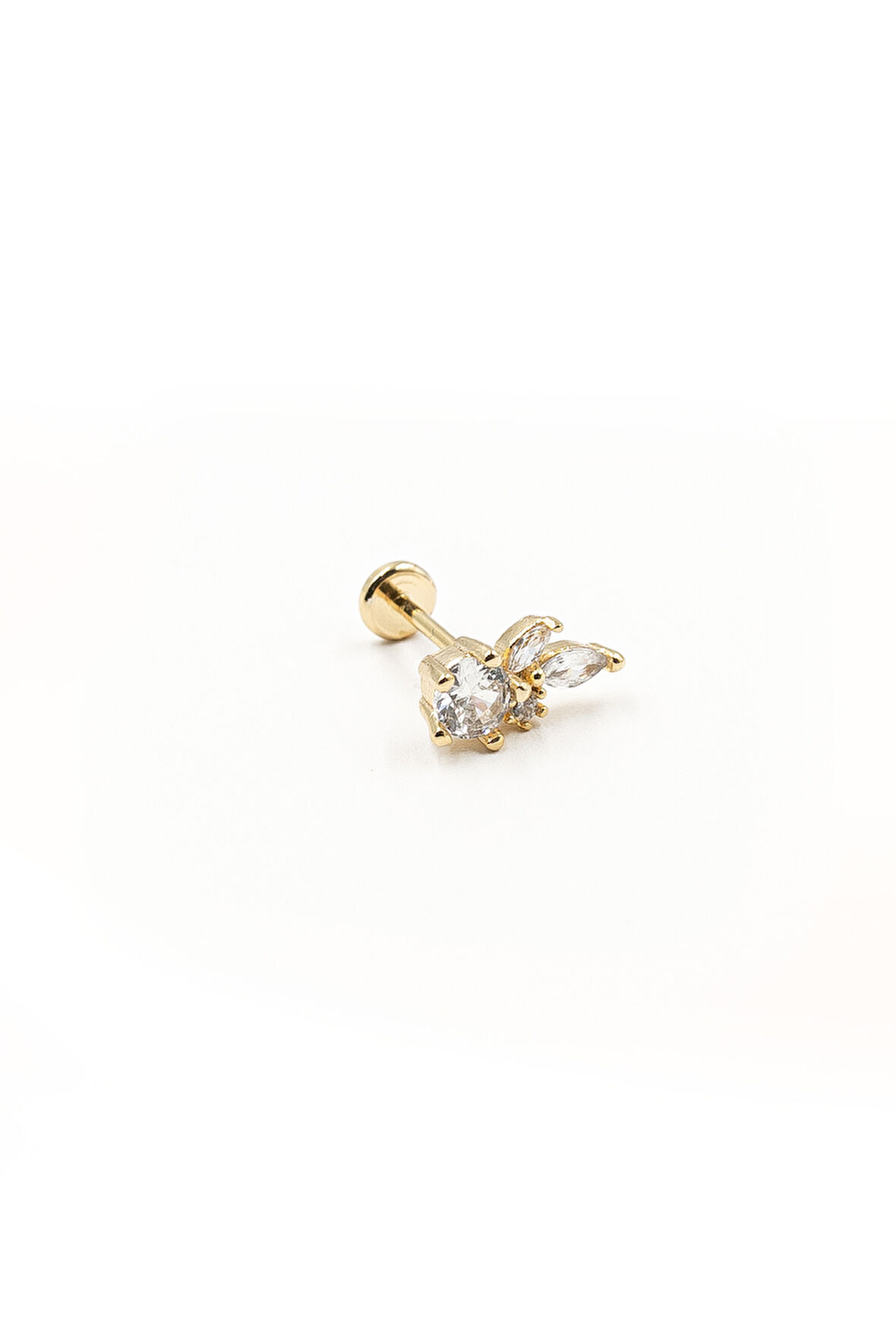 Çiçek Model Zirkon Taşlı Tragus Piercing – Gold | Anti Alerjik, Kararma Yapmaz, Düz Kapama