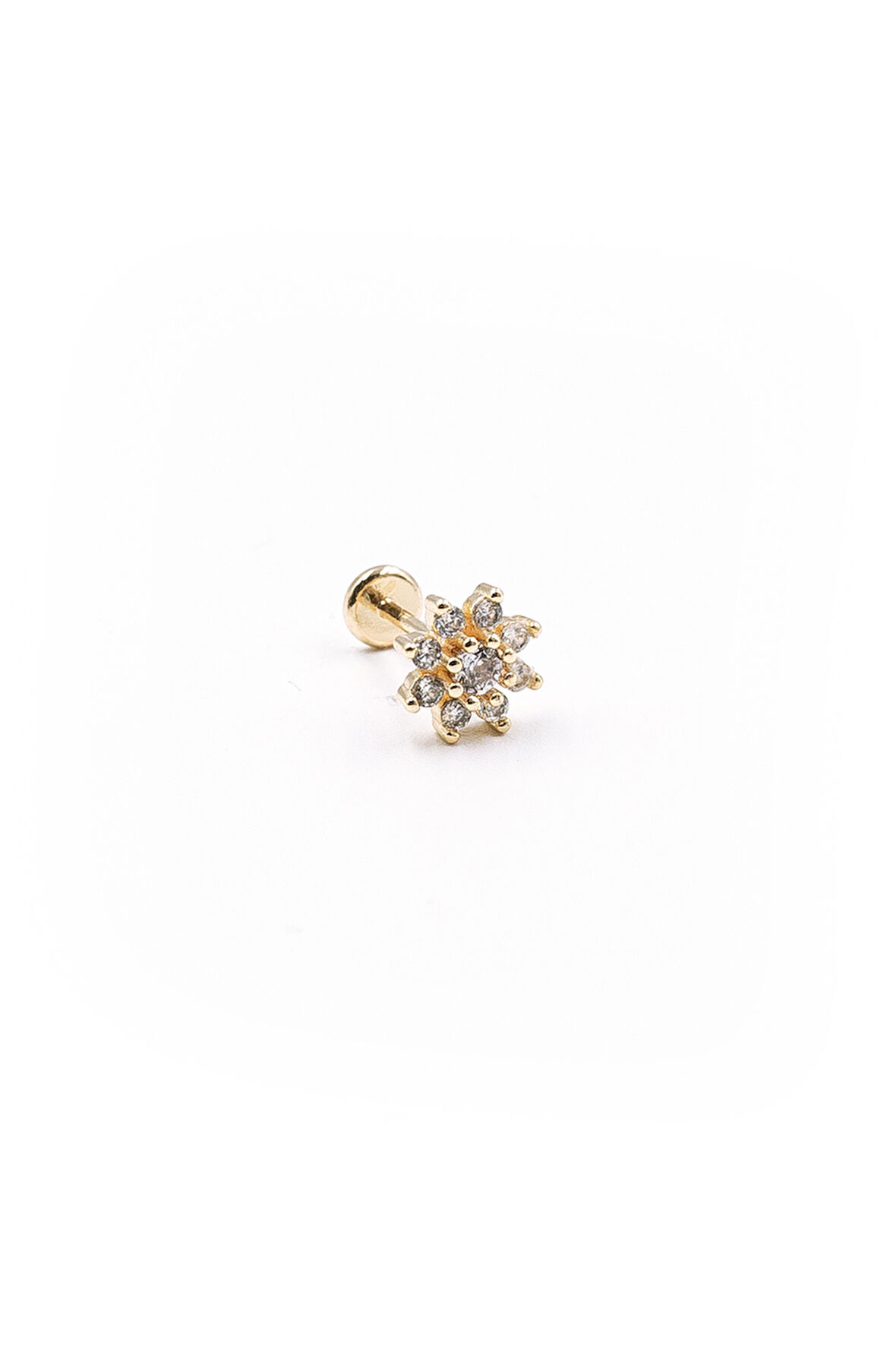 Gold Çiçekli Zirkon Taşlı Tragus Helix Piercing – Kararma Yapmaz, Anti Alerjik