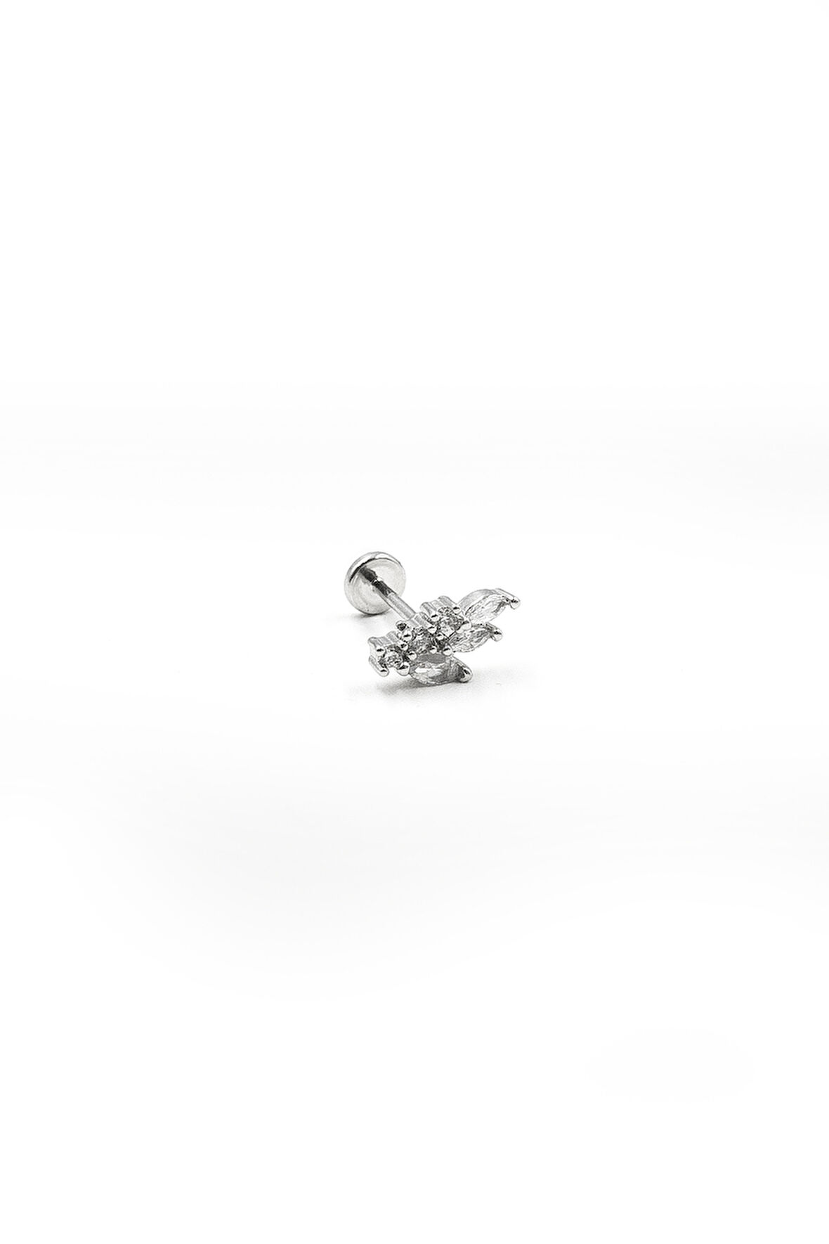 Yaprak Figürlü Zirkon Taşlı Gümüş Tragus Helix Piercing | Anti Alerjik, Kararma Yapmaz