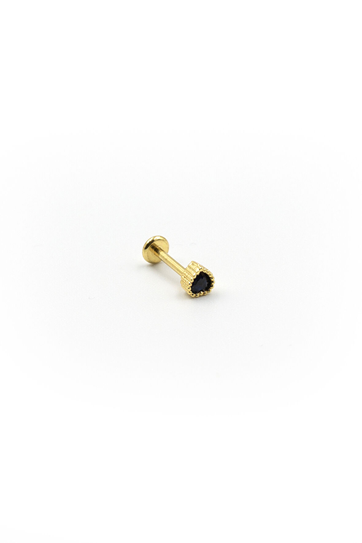 Gold Lacivert Zirkon Kalp Tragus Helix Piercing - Anti Alerjik, Kararma Yapmaz