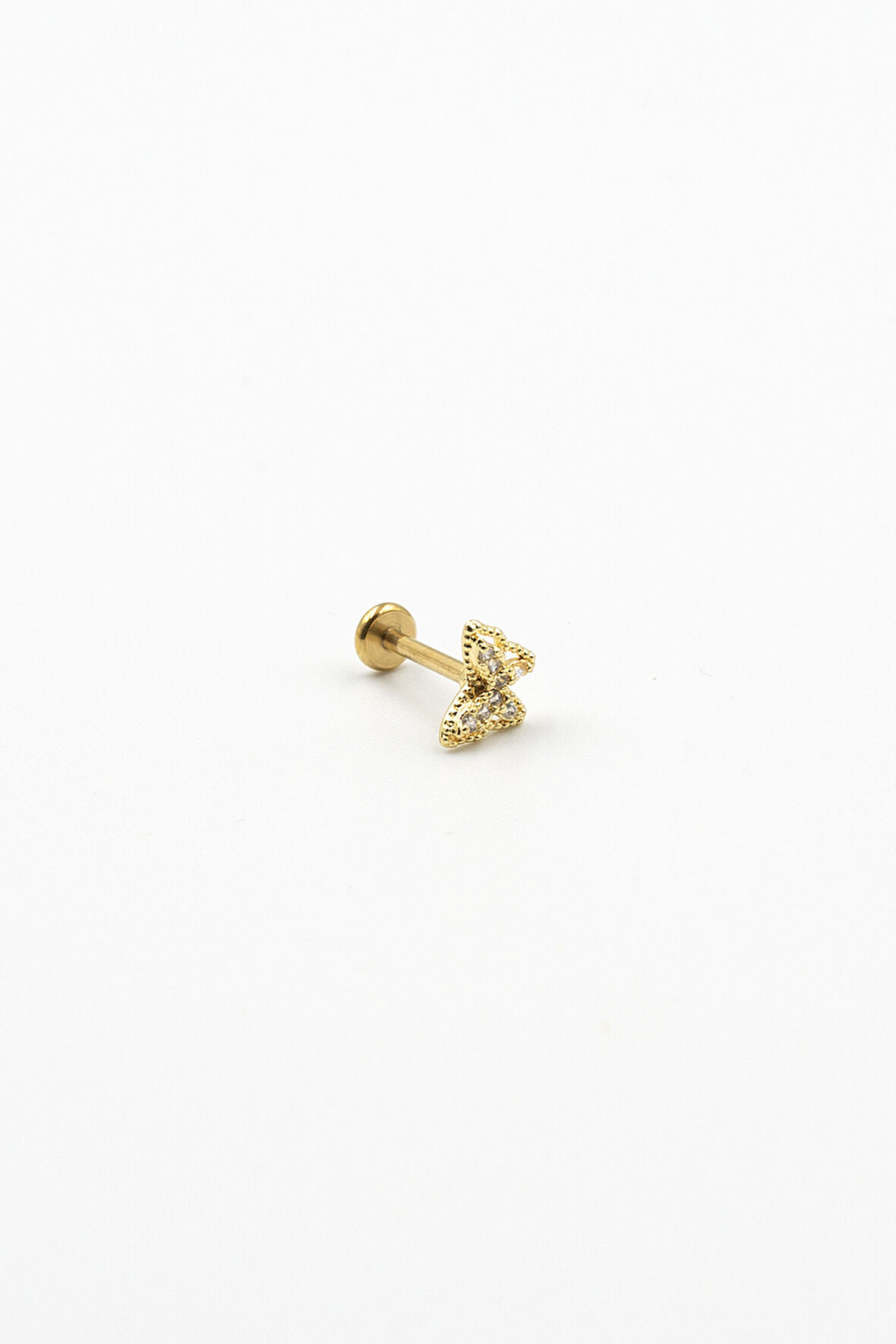 Gold Taşlı Kelebek Tragus Helix Piercing – Anti Alerjik, Kararma Yapmaz