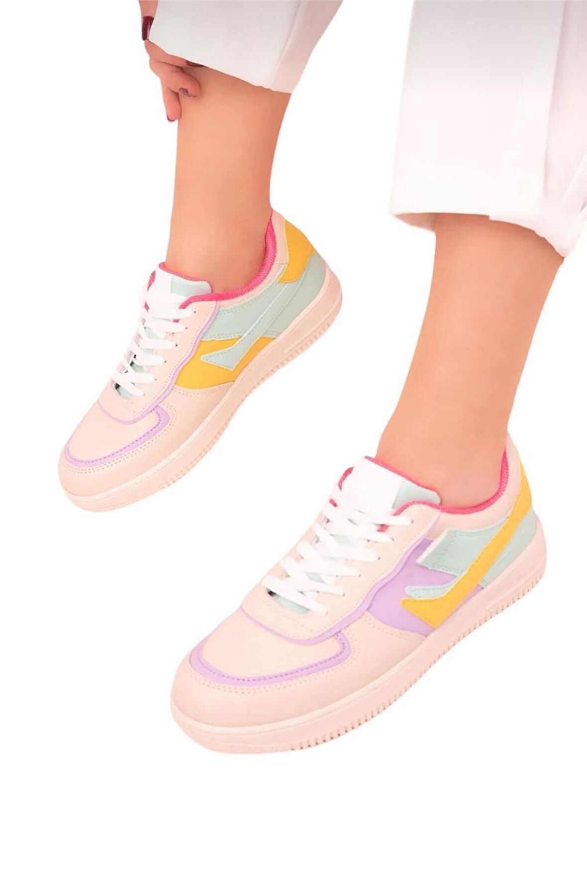 Sneaker Kadın Spor Ayakkabı BEJ - PEMBE