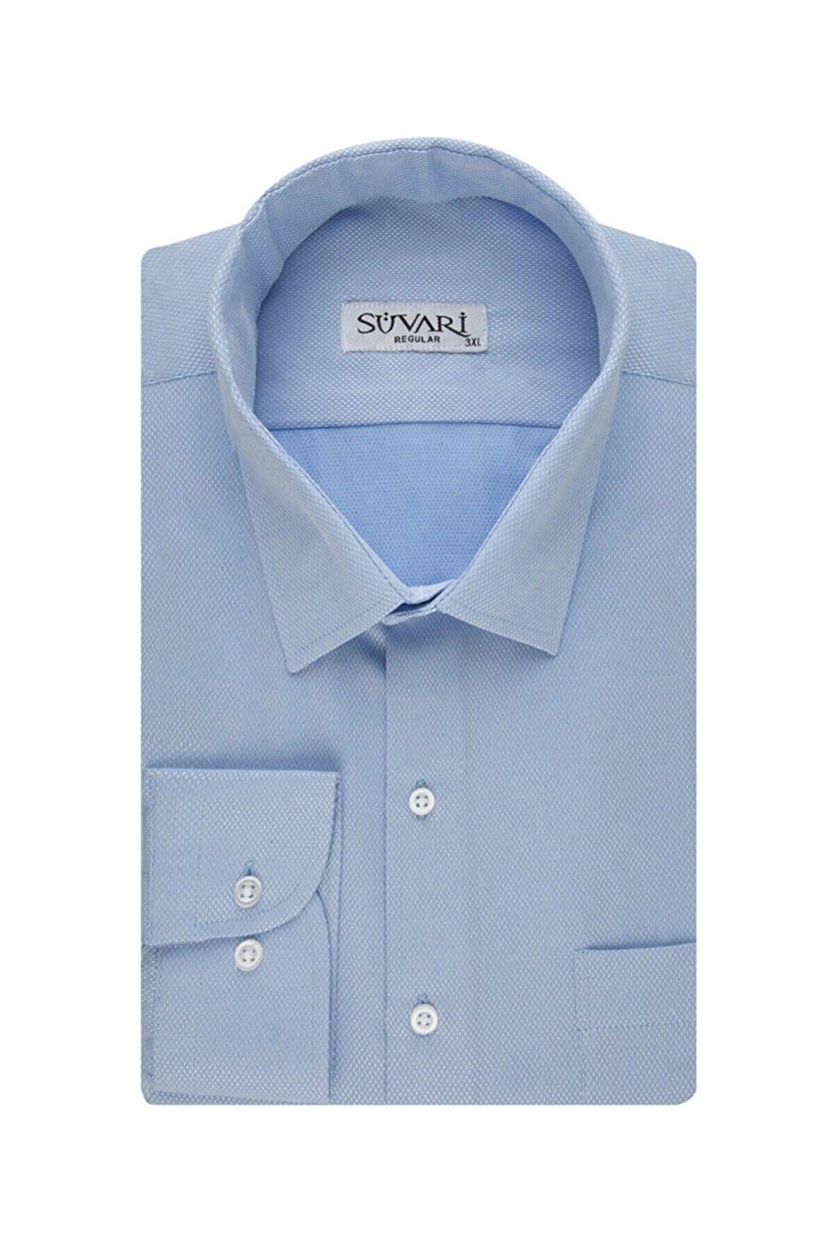 Süvari Classics Rahat Kalip Özel Açik Mavi Armür Desenli Cepli Gömlek