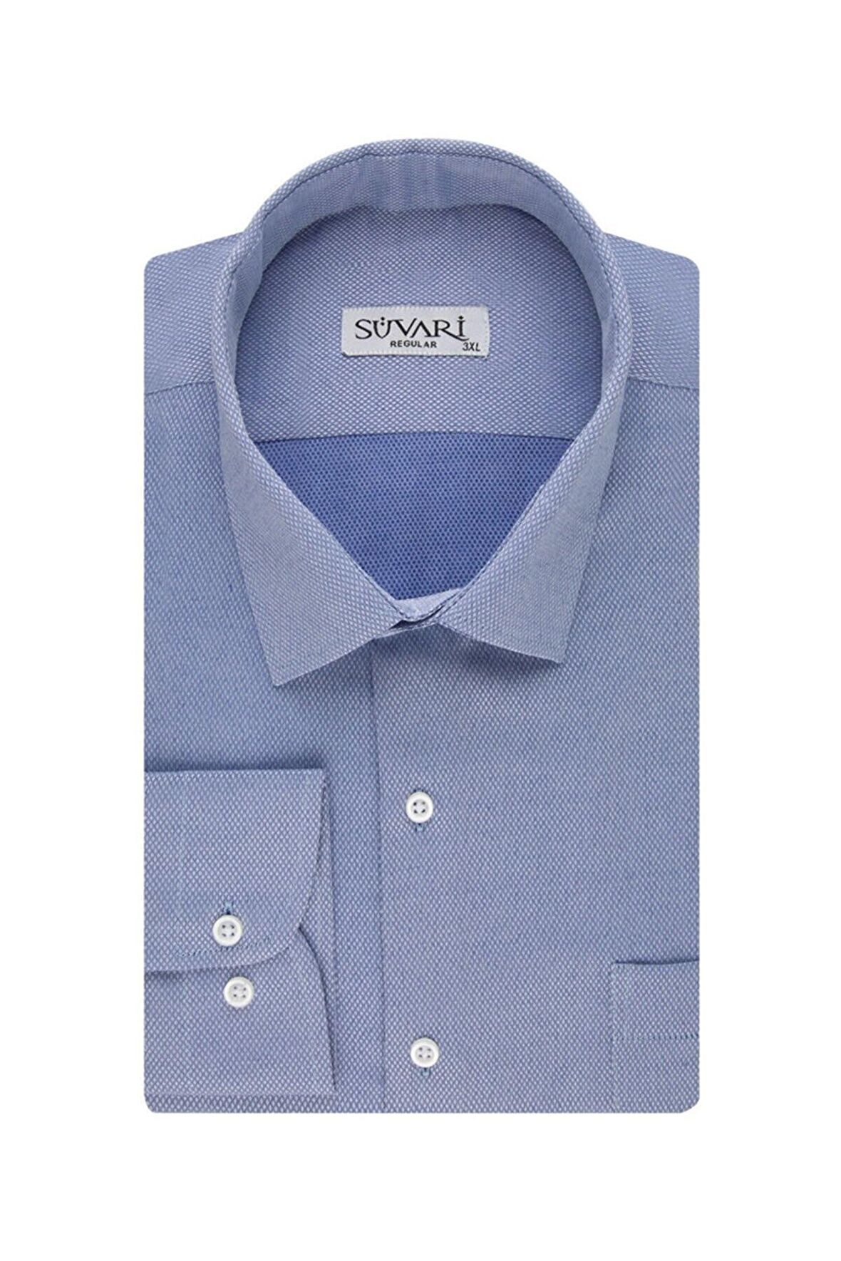 Süvari Classics Rahat Kalip Özel Mavi Armür Desenli Cepli Gömlek