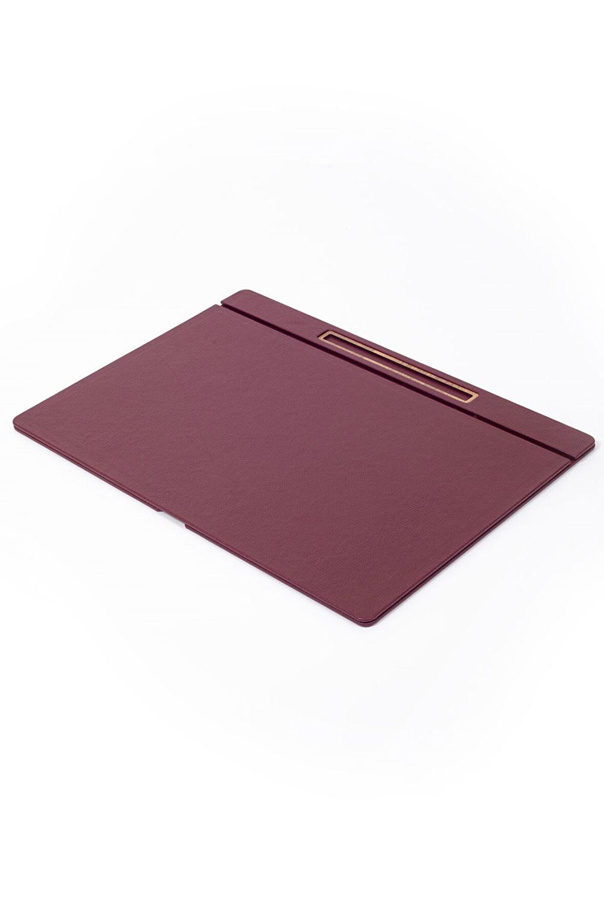 Turgut Office Deri Kapaklı Masa Sümeni Bordo Ahşap Detaylı 50x35cm