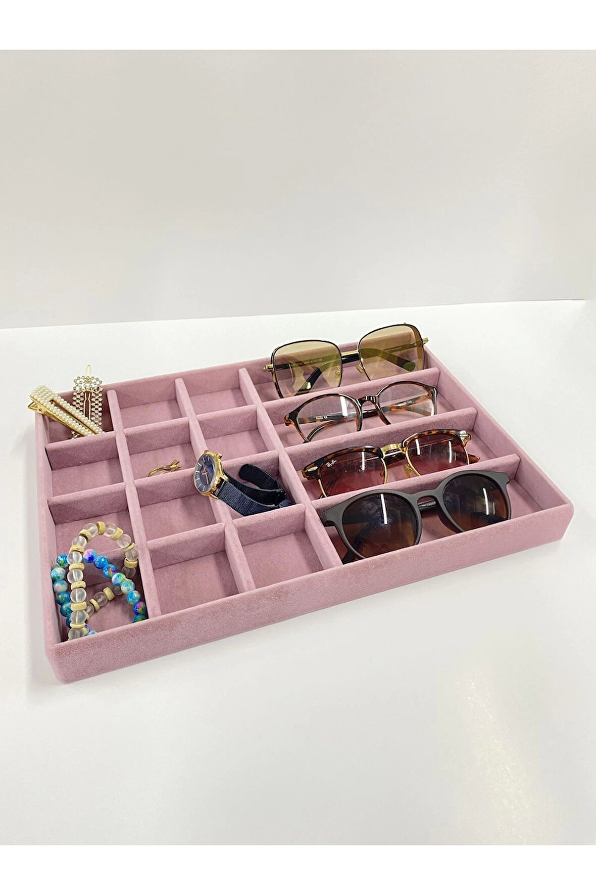 Yerli Üretim Paris Model Süet Kumaş Pembe Renk Takı Sergileme Çekmece Içi Stand