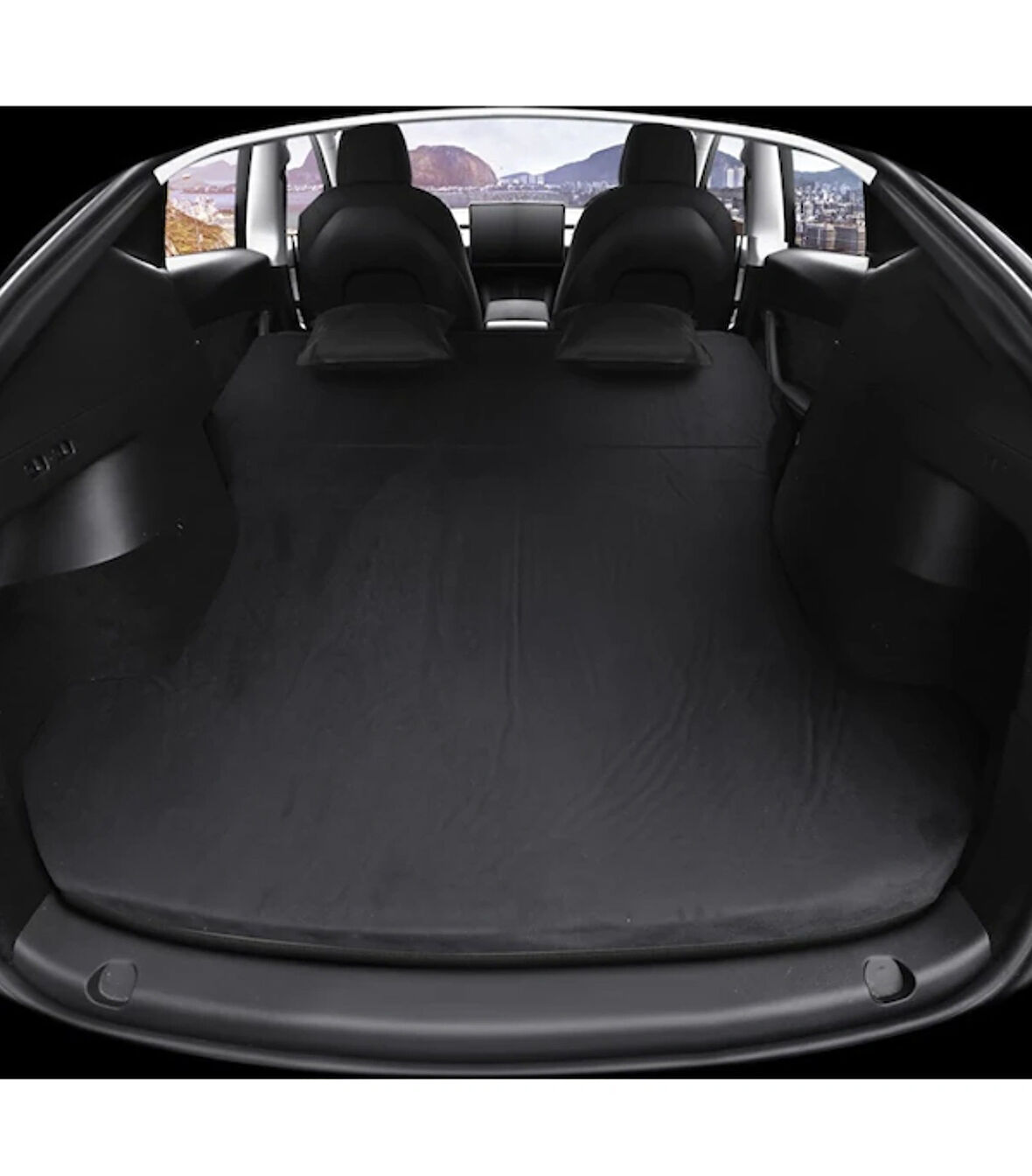 Tesla Model Y İçin Araç İçi Şişme Yatak ve Yastık Seti + Pompa Siyah