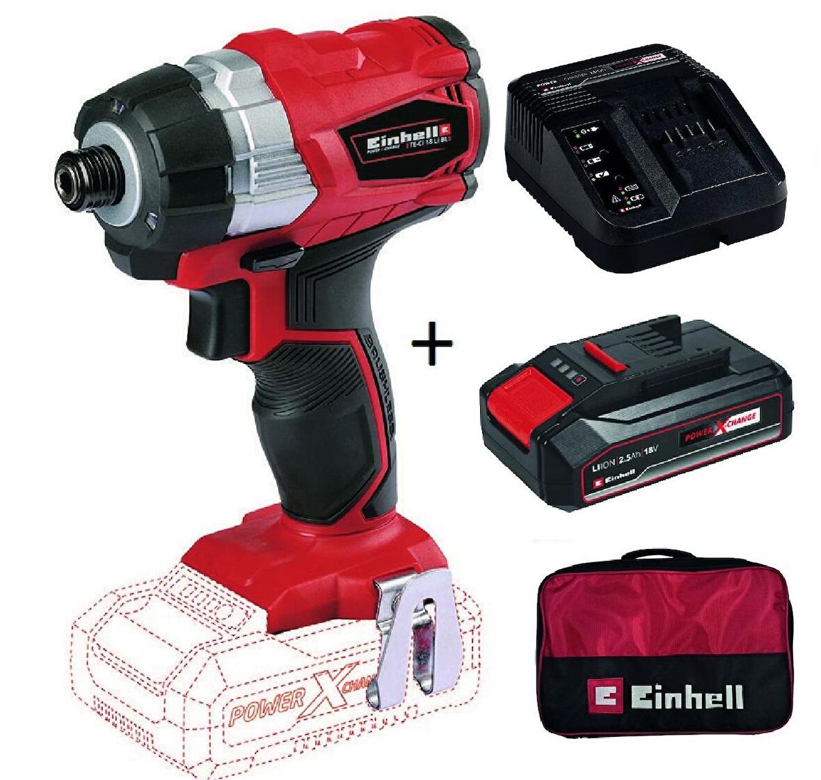 Einhell TE-CI 18 LI BL 2.5 Ah Tek Akülü Darbeli Vidalama Seti