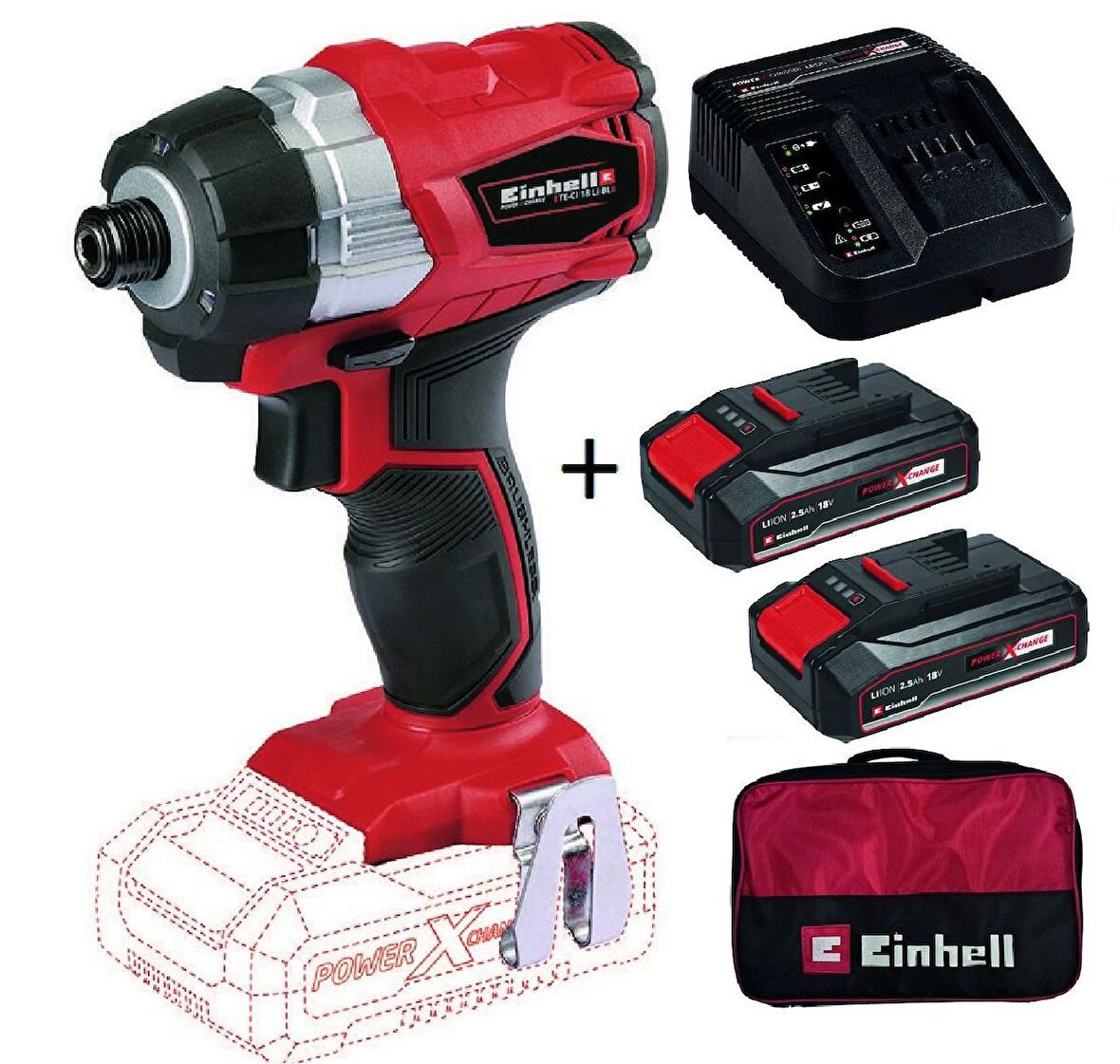 Einhell TE-CI 18 LI BL 2.5 Ah Çift Akülü Darbeli Vidalama Seti