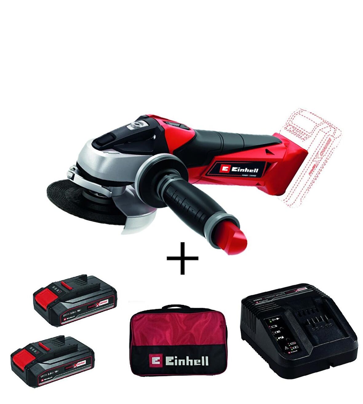 Einhell TE-AG 18/115 Li Akülü Avuç Taşlama +2x2,5 Ah StarterKit + Bez Çanta