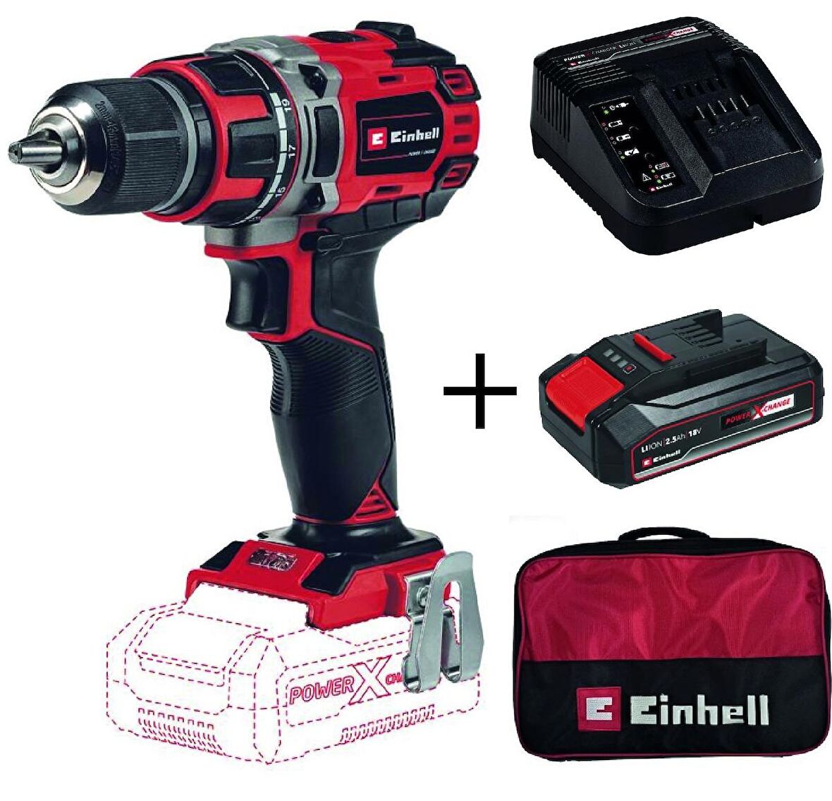 Einhell TE-CD 18/50 Li BL Akülü Vidalama + 2,5 Ah StarterKit + Bez Çanta