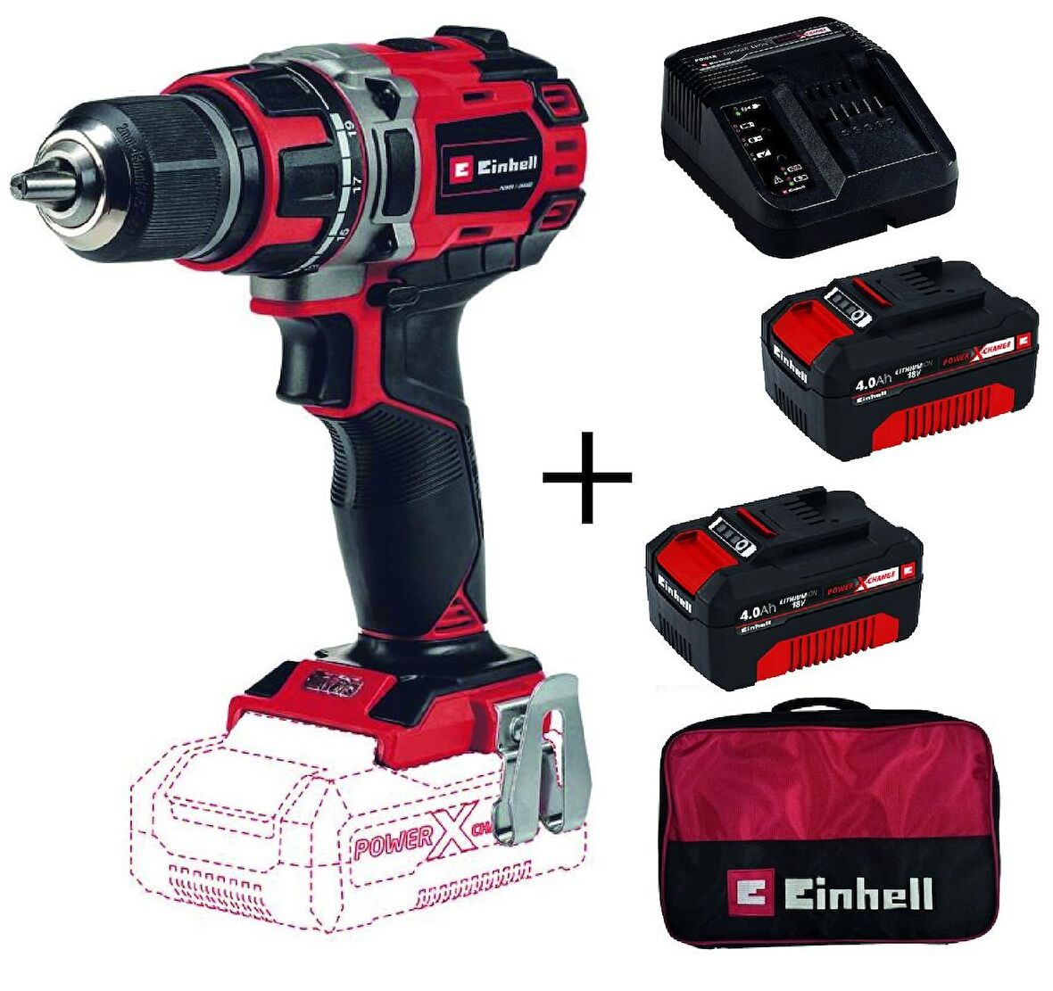 Einhell TE-CD 18/50 Li BL Akülü Vidalama + 2x4 Ah StarterKit + Bez Çanta