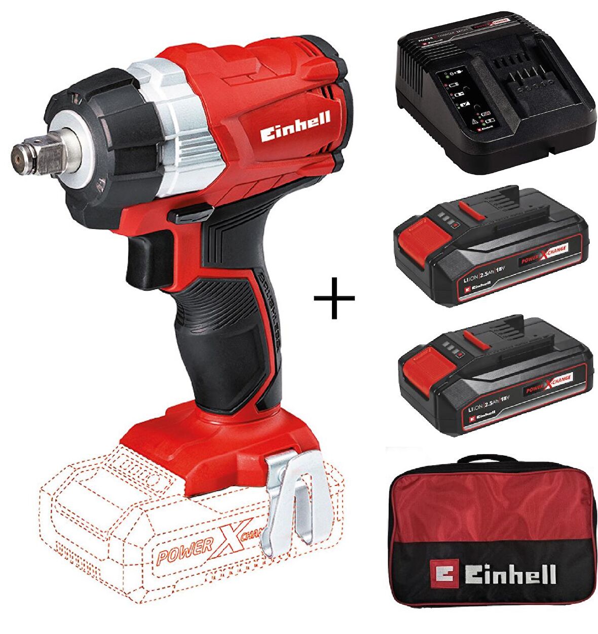 Einhell TE-CW 18 Li BL Akülü Darbeli Somun Sıkma + 2x2,5 Ah StarterKit + Bez Çanta